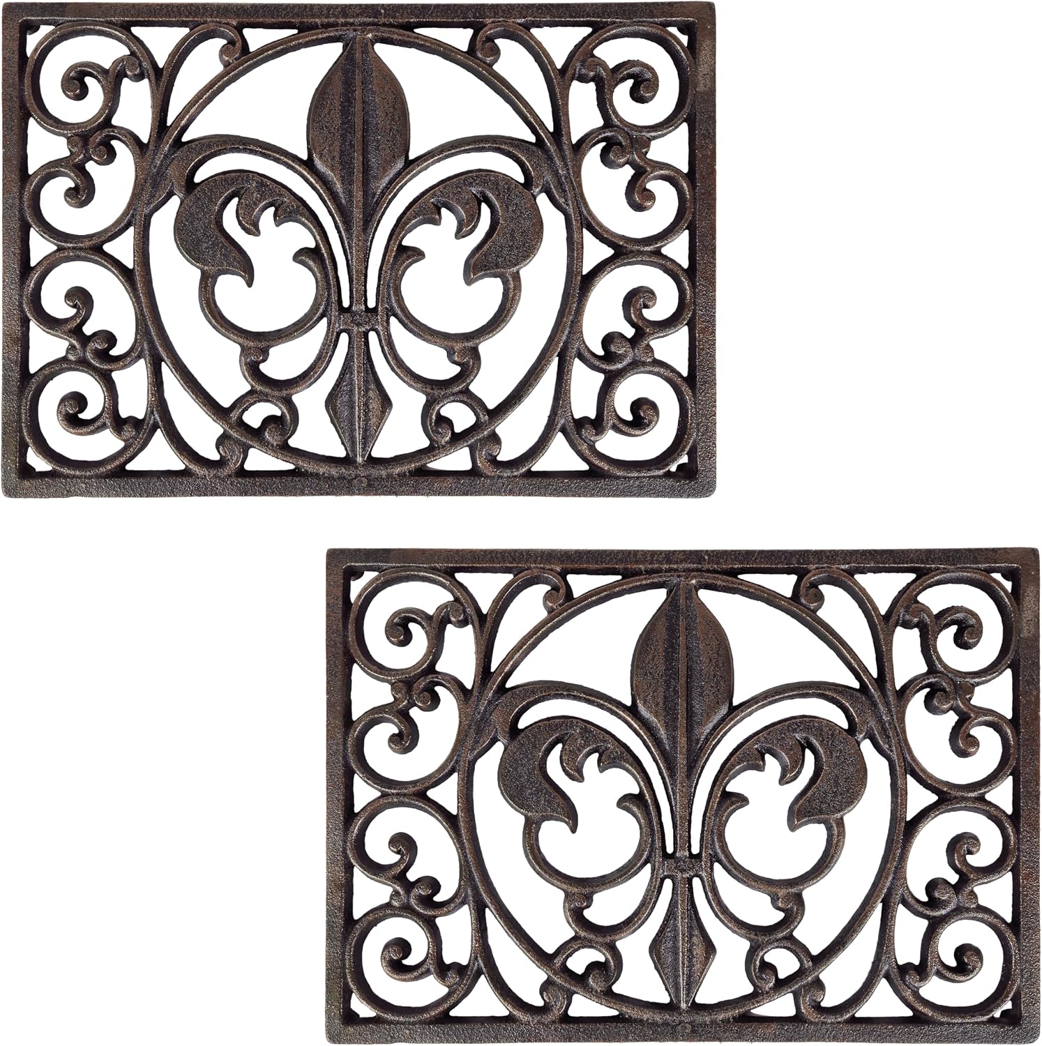 Lulu Decor, Cast Iron 13" x 9" Rectangle Fleur de lis Trivet Set of 2 pcs, for Hot Dishes or Pots - Durable Kitchen Mat