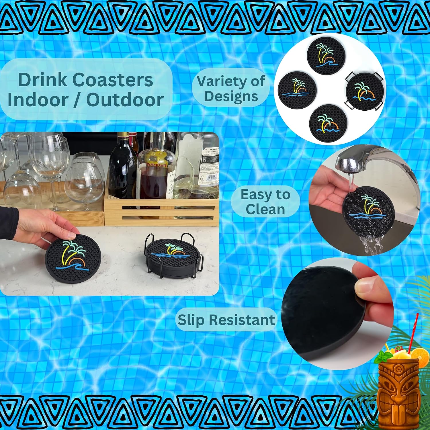 Holder / Coastal Home Decor / Tiki Bar Ocean / Set of 6