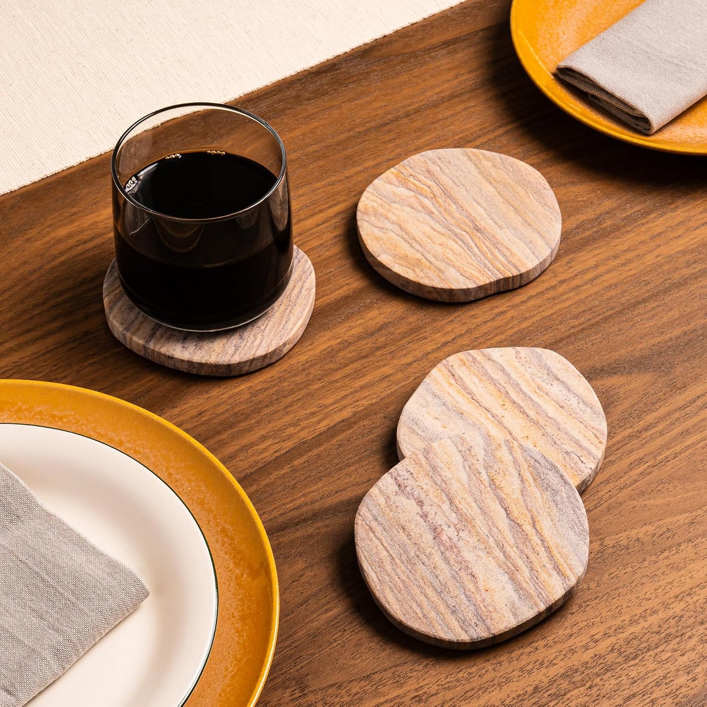 Water Absorbing Sandstone Coasters for Drinks / Set of 4
