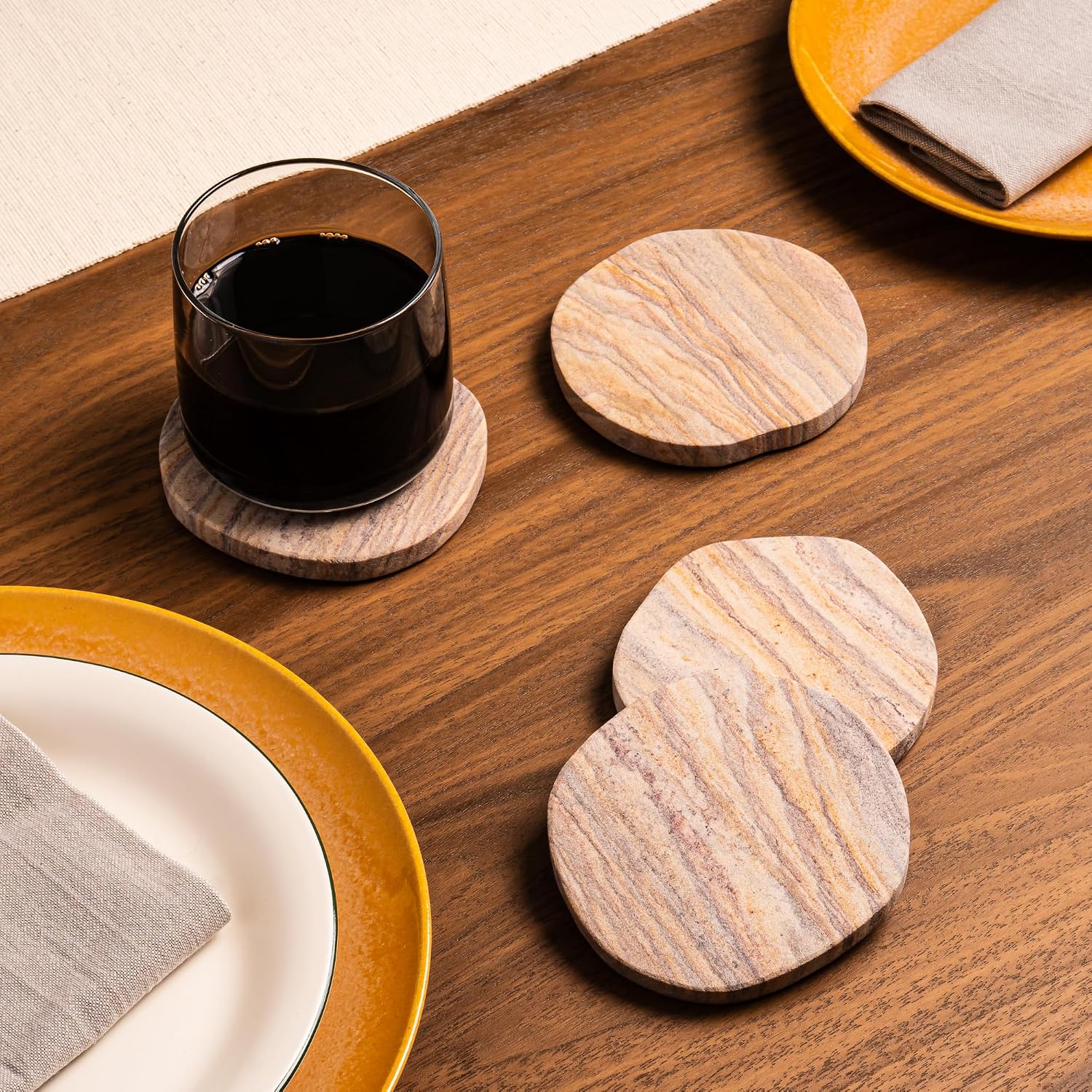 Water Absorbing Sandstone Coasters for Drinks / Set of 4