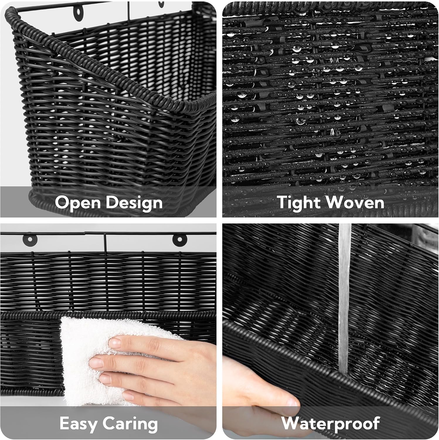 Wicker Hanging Basket / Black / Set of 2