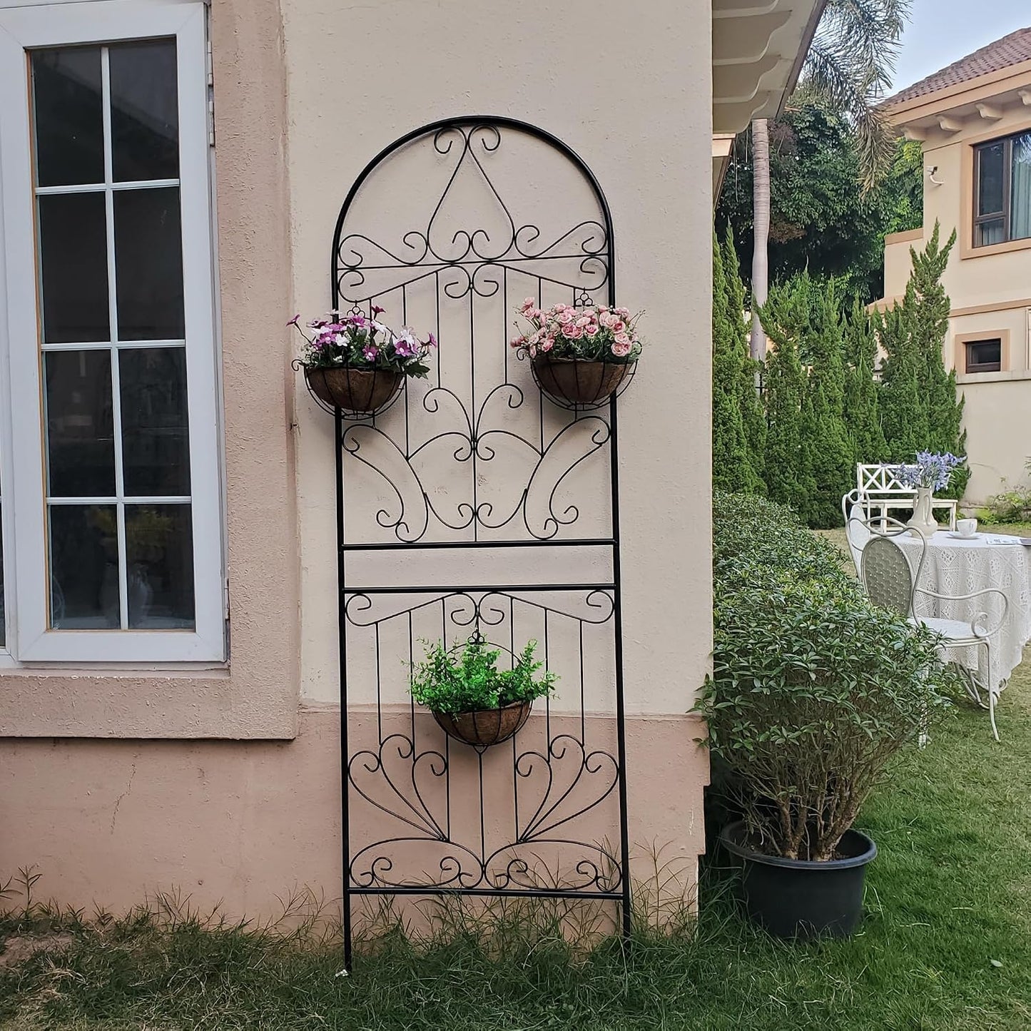 Metal Trellis 82.7" H x 26.7" W Powder-Coated Black Attractive Plant Support Garden Trellis Stylish Garden Addition