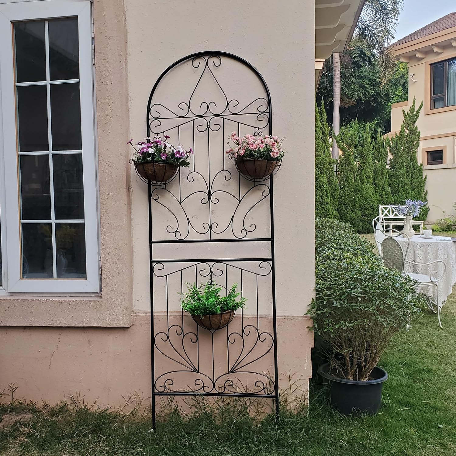 Metal Trellis 82.7" H x 26.7" W Powder-Coated Black Attractive Plant Support Garden Trellis Stylish Garden Addition
