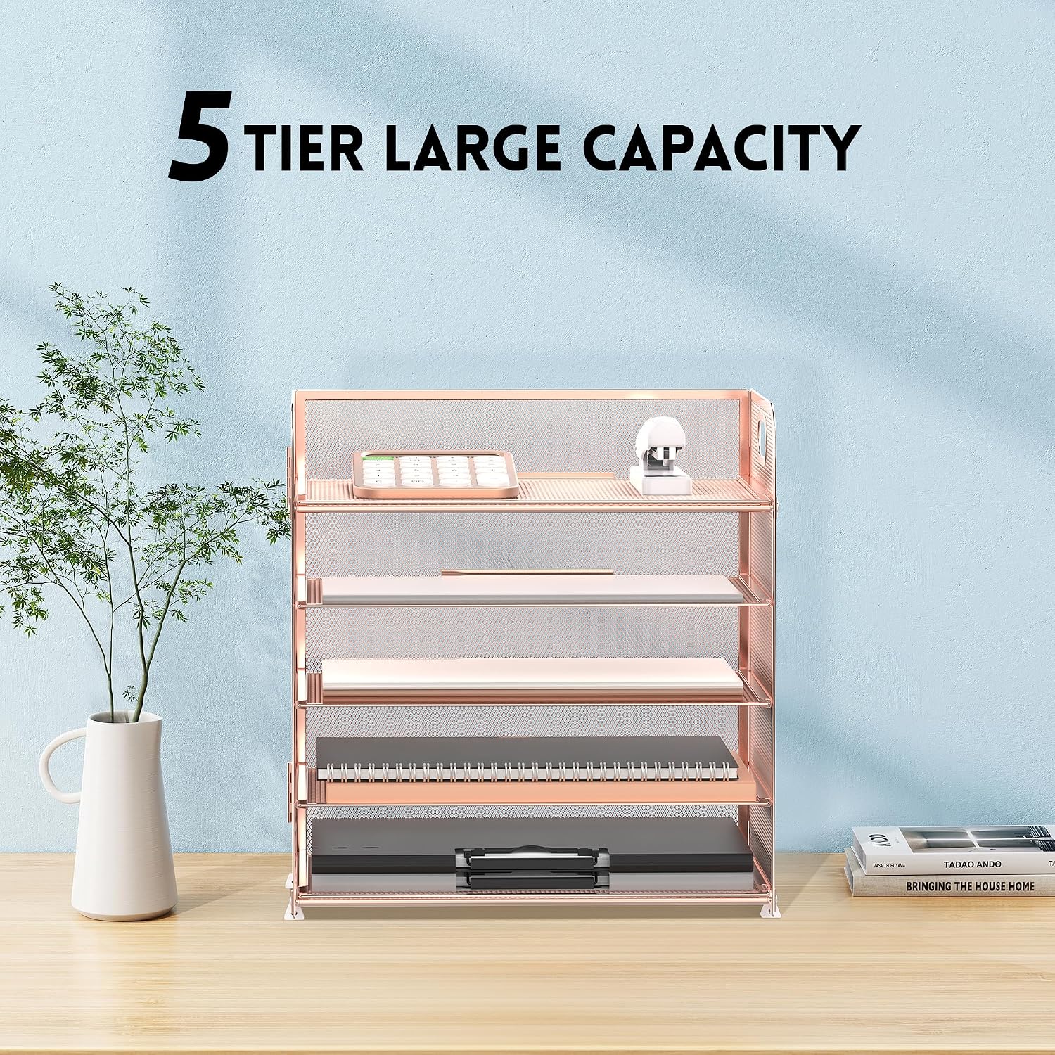 5 Trays Paper Organizer Letter Tray with Handle-Mesh Desk File Organizer, Paper Sorter Desk Organizer for Office, Home