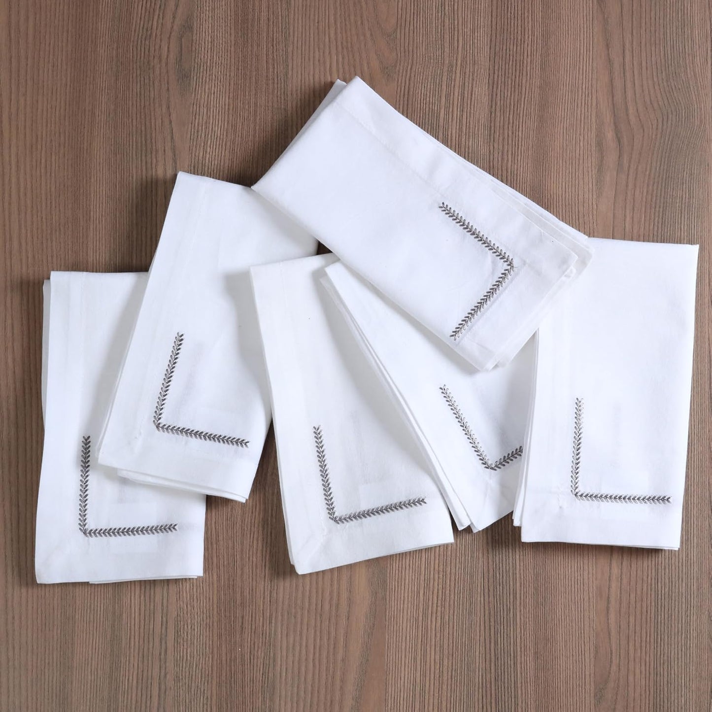 Bedding Craft Cotton Cloth Dinner Napkins Set of 12 – 18x18 with Decorative Embroidery & Selvedge – Machine Washable