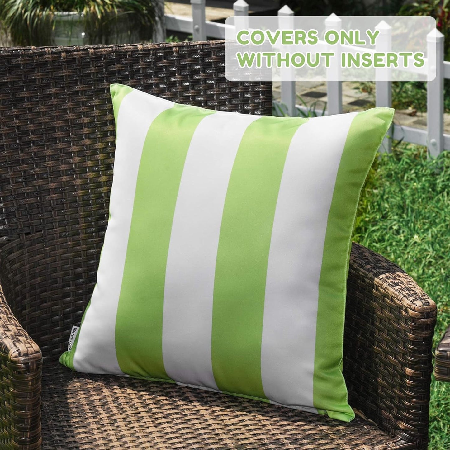 Western Home Decorative Outdoor Solid Waterproof Striped Throw / Greenery / 18 x 18 / Set of 2