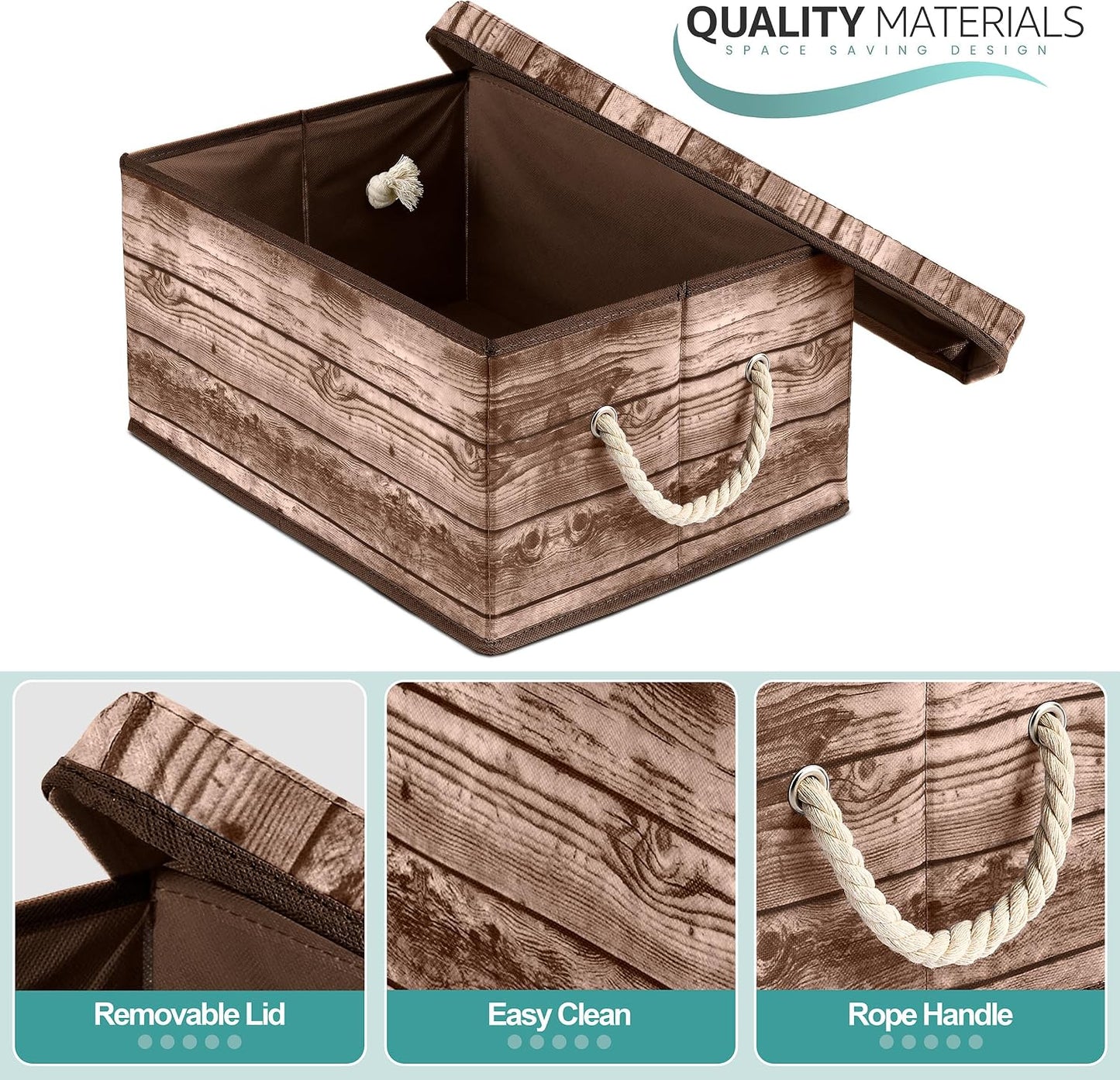 Sorbus Storage Box Set with Lid, Carry Handles, Foldable Frame, Rustic Wood Grain Print Bins, Great for Toys