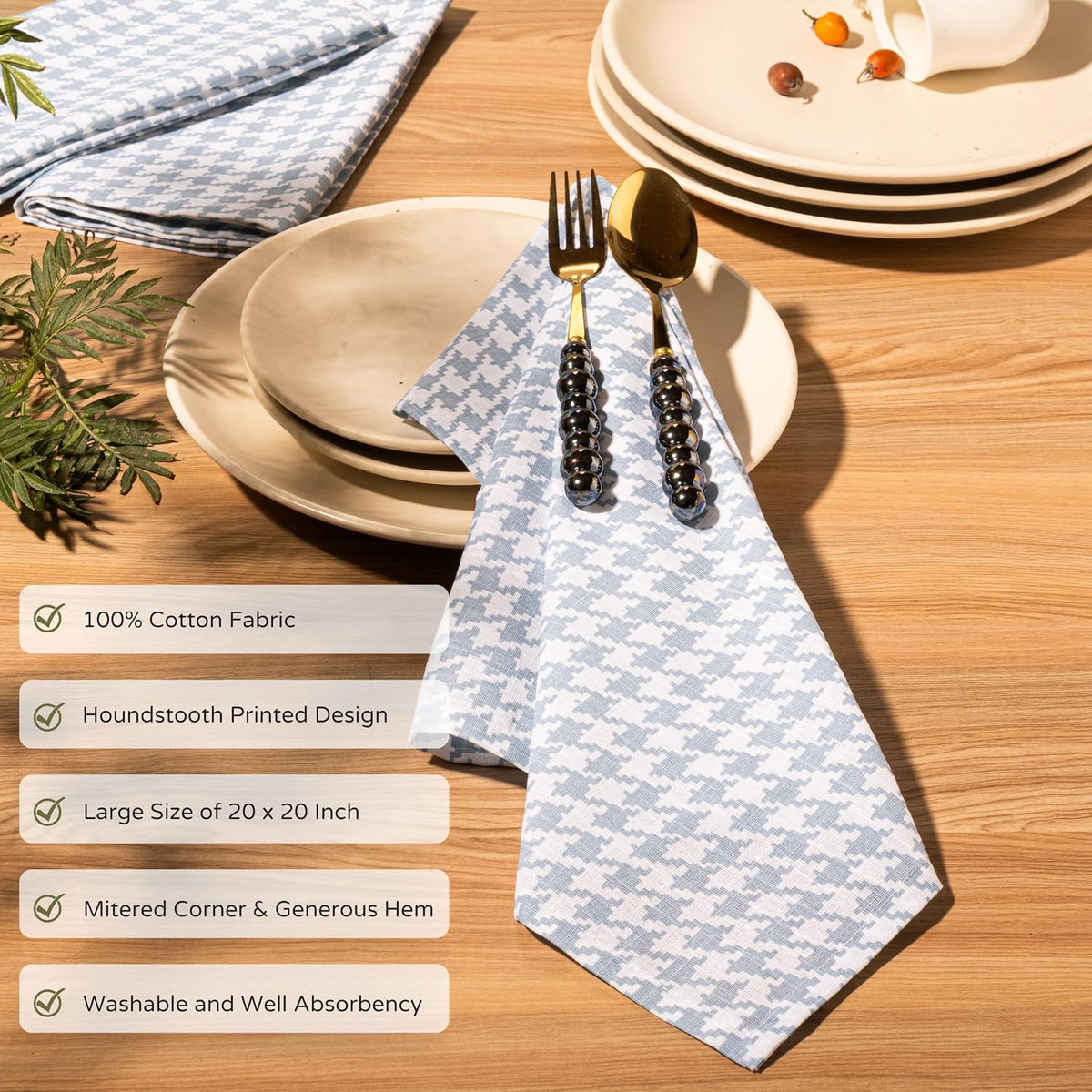 FINGERCRAFT Cloth Napkins Set of 12, 100% Cotton, 20x20 Inch, Dusty Blue | Mitered corner, washable, soft, absorbent