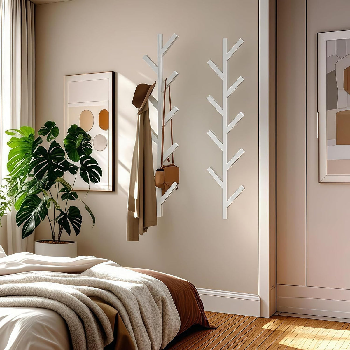 Prywot 2PK Vertical Hat Rack, Metal Coat Rack Wall Mounted, White, 37.8" | 9 Hooks, Space-saving wall-mounted design