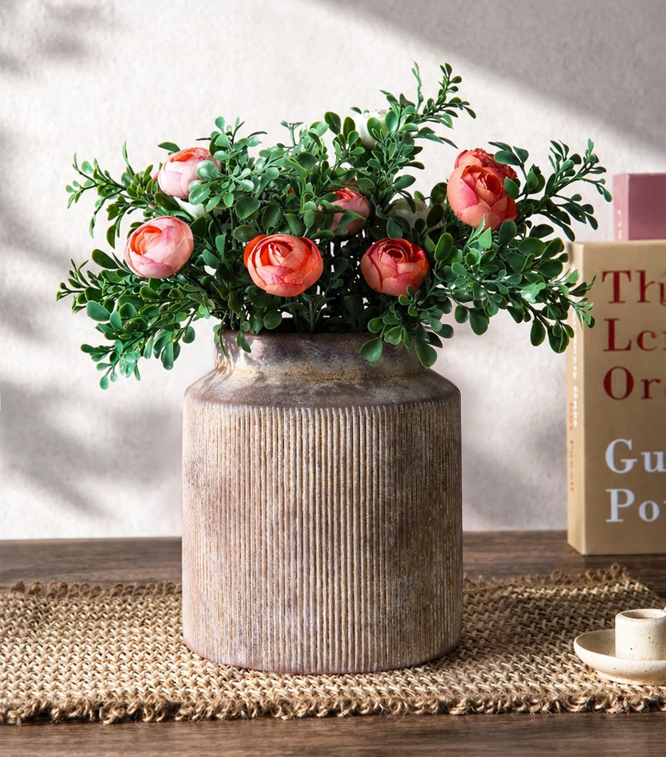 Ceramic Flower Vase Rustic Vases Modern Vase Short Wide Mouth Vases / Terracotta / 7 Inch
