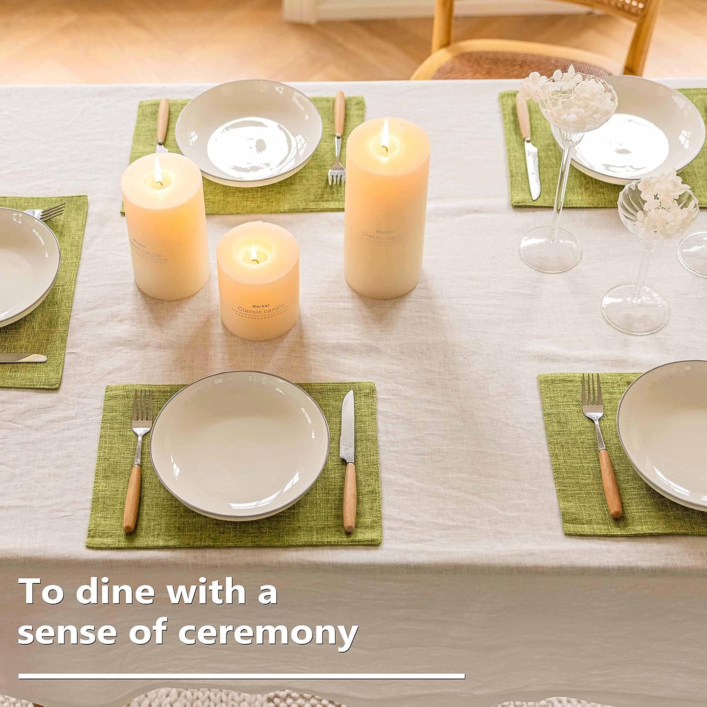 Home Brilliant Green Placemats Set of 8 Washable Place Mats Linen Placemats Heat Resistant Table Mats for Wooden Table