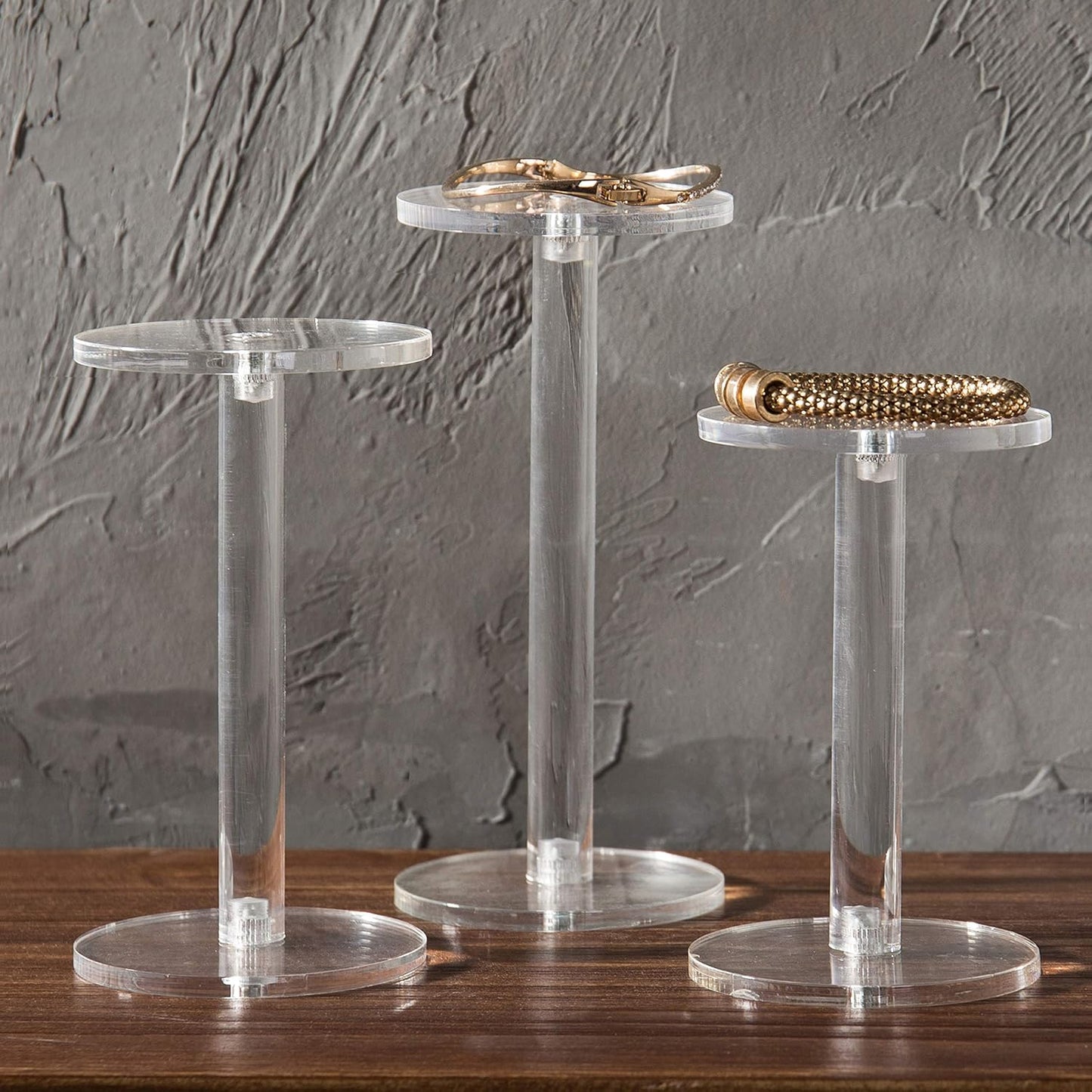 Round Acrylic Jewelry/Watch Display Pedestal Riser Stands / Clear / Set of 3
