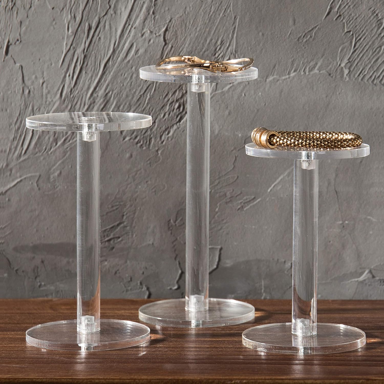 Round Acrylic Jewelry/Watch Display Pedestal Riser Stands / Clear / Set of 3