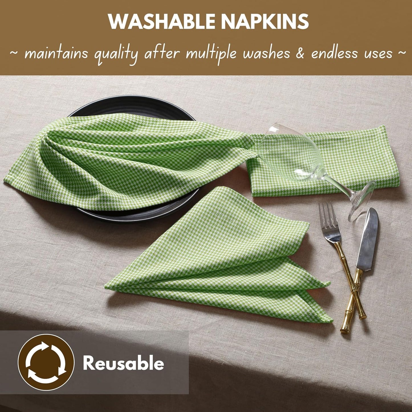 Native Fab Easter Cloth Napkins Set of 12 - Houndstooth Pattern - 100% Cotton Bulk Spring Table Linens - 18x18 Inches
