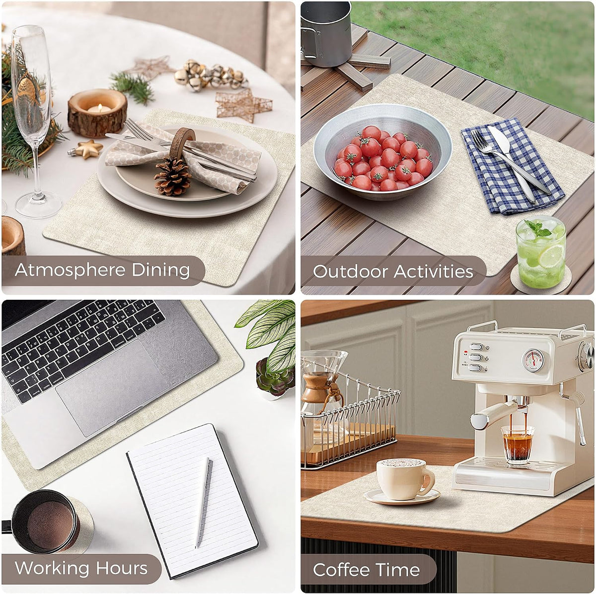 NCUE Vinyl Placemats Set of 8, 17"x12" Wipeable Place Mats with Coasters | Reversible Double Sided, Heat Resistant