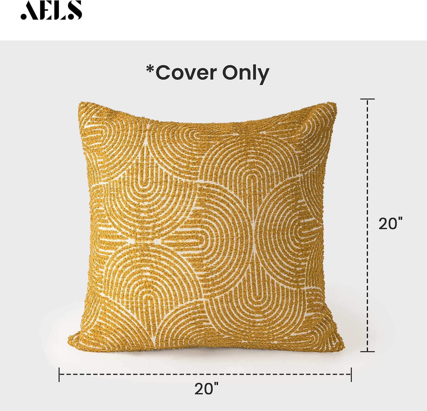 Boho Decorative Textured Throw Pillow Covers / Mustard Yellow / 20 x 20 / Set of 2