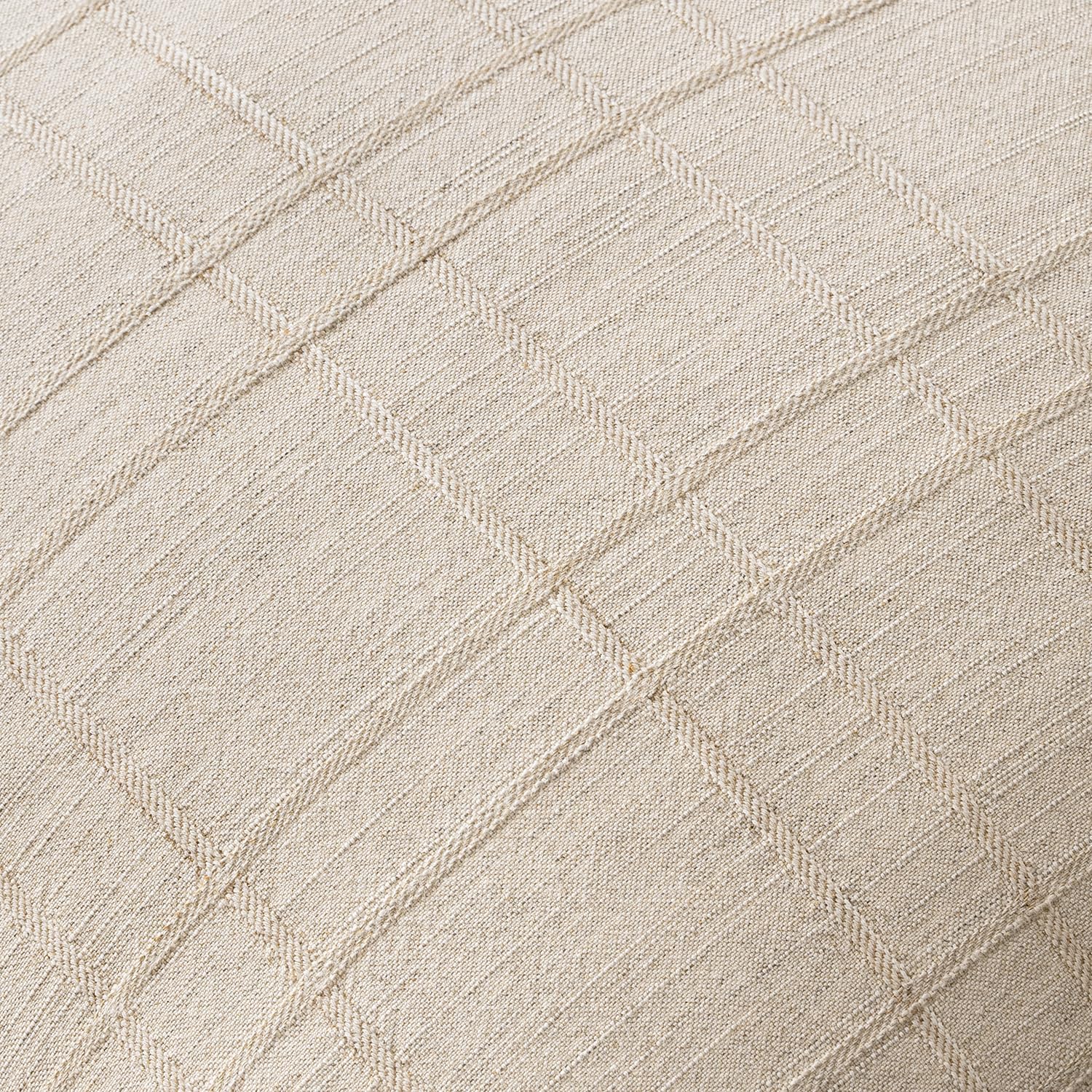 Decorative Linen Check Throw Pillow Covers Neutral Farmhouse / 18 x 18 / Natural Beige / Set of 2