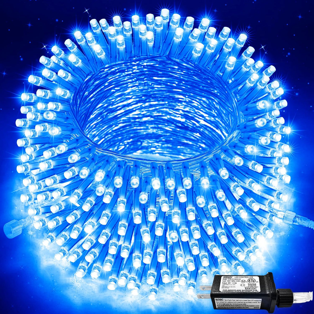 JMEXSUSS 91.5ft Connectable 250 LED Blue Christmas String Lights Indoor
