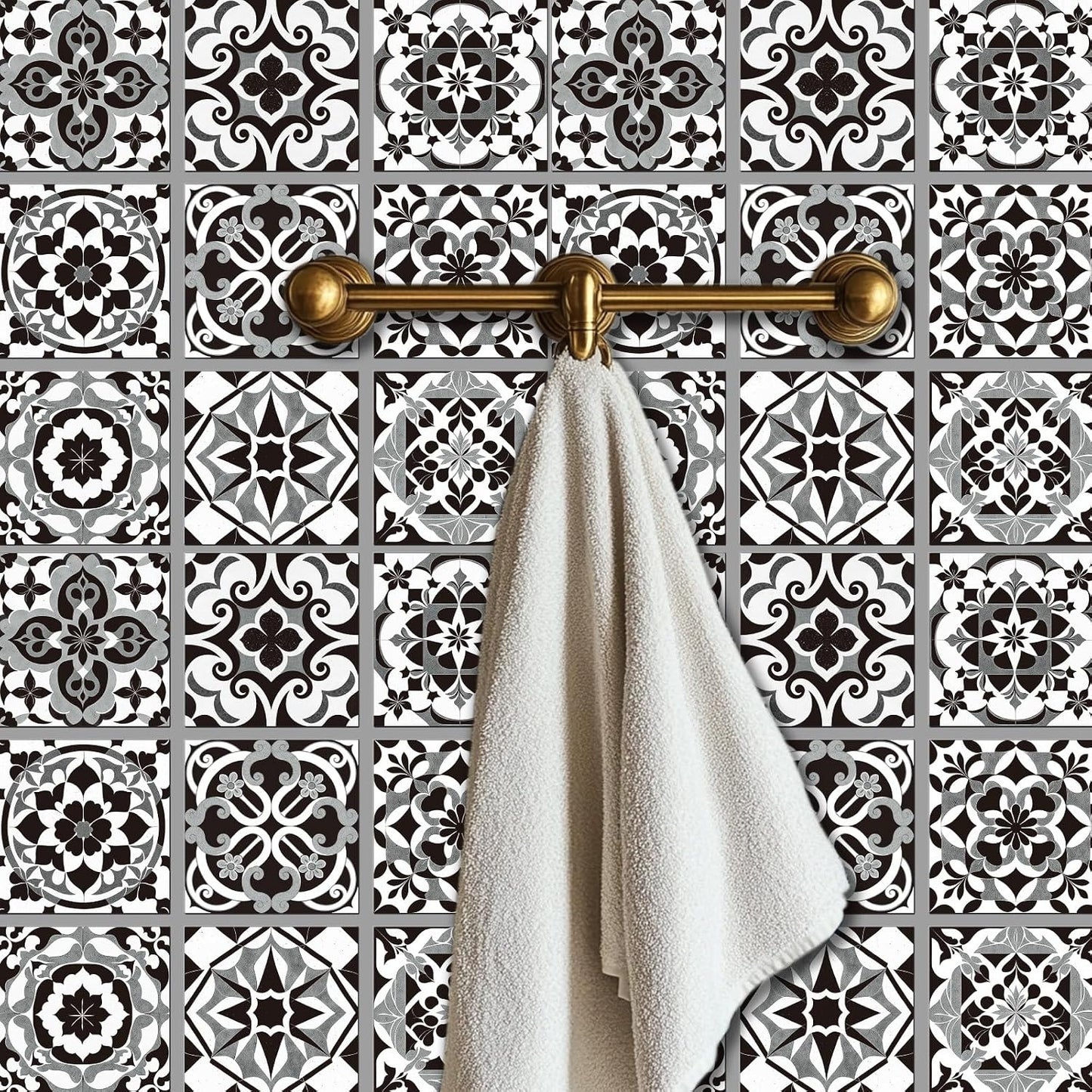 9 Style Wall Tile Stickers / Black Gray Pattern / 4 x 4 / Set of 36