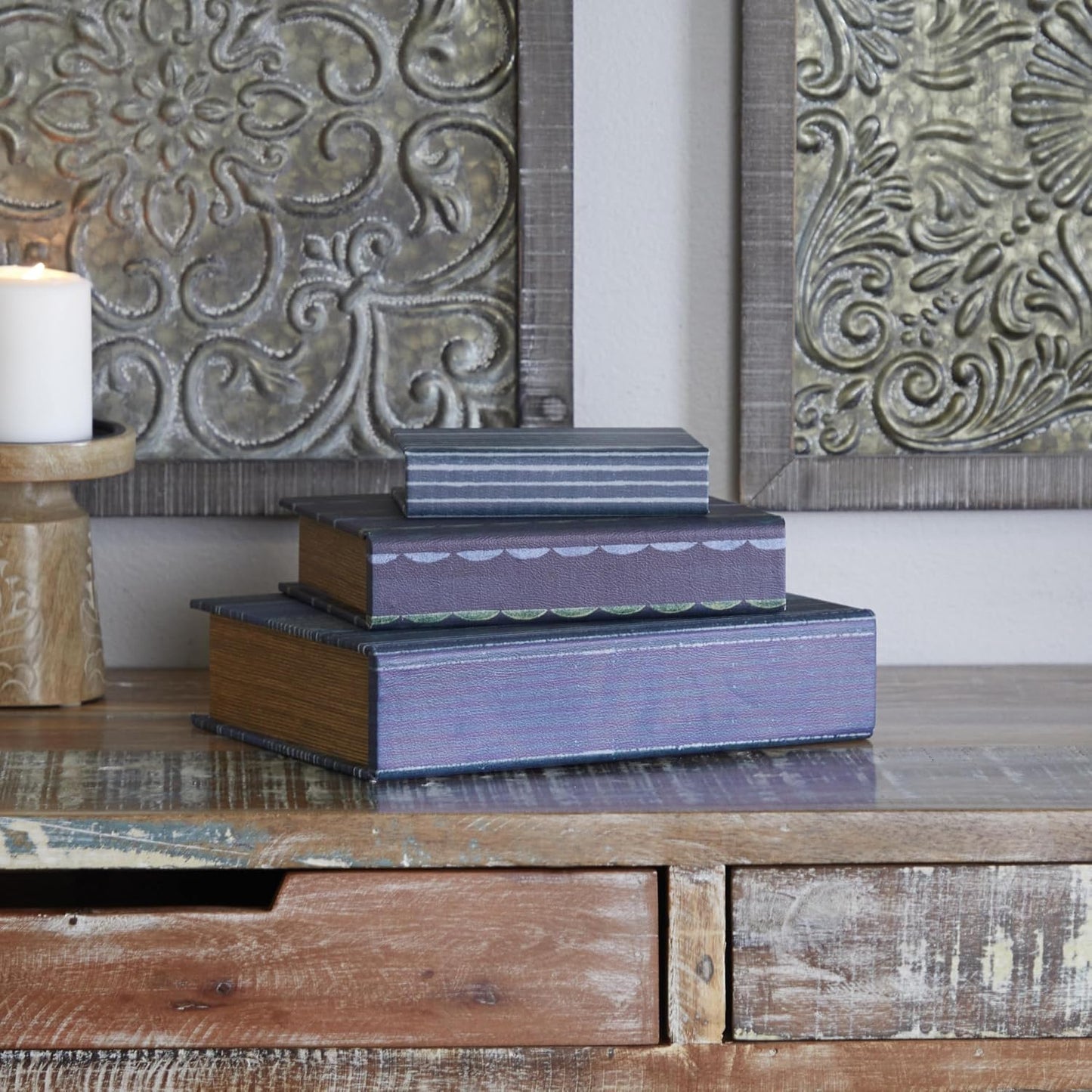 Faux Leather Decorative Box Faux Storage Book Book Shaped Boxes / Blue / 11.80", 9", 6"H / Set of 3