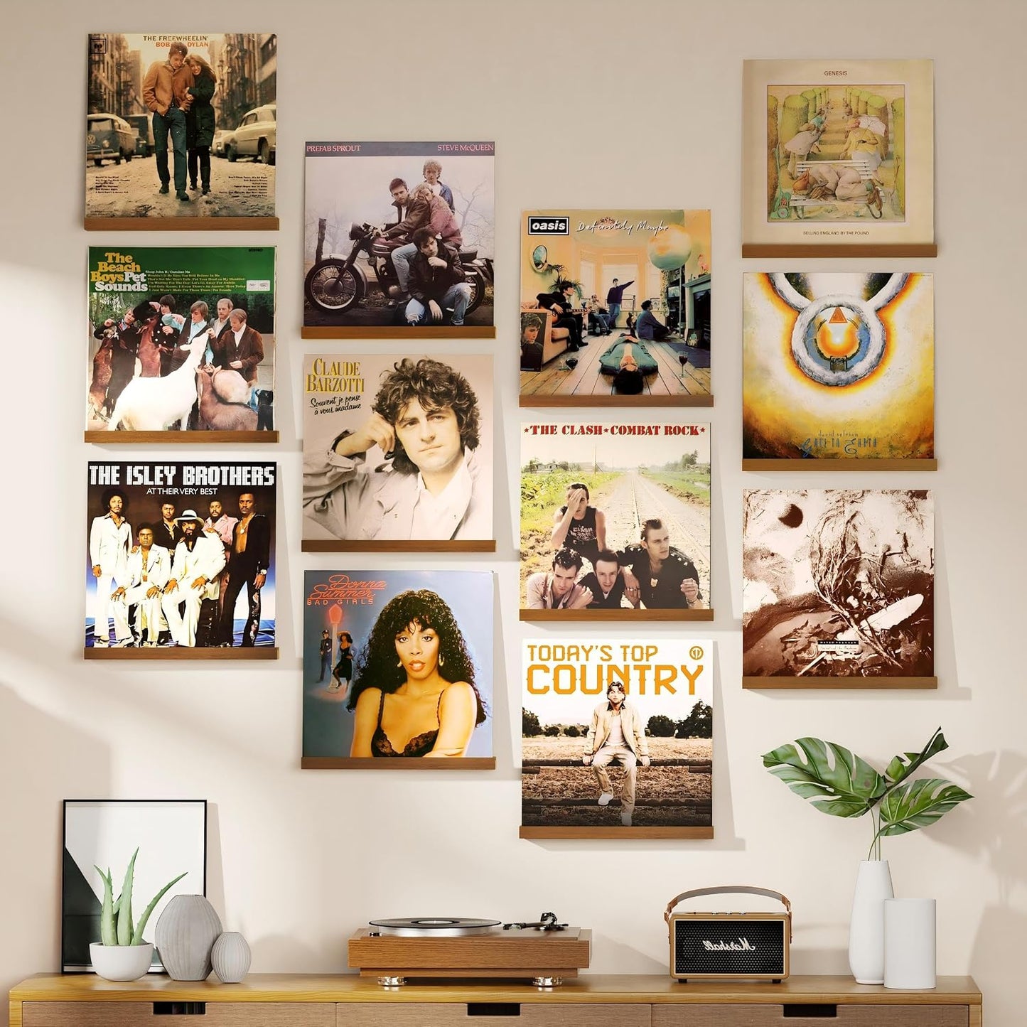 Emfogo Vinyl Record Shelf Wall Mount, 12 Pack Album Record Holder Wall, 12 inch Vinyl Record Storage Shelves Wall, Wood