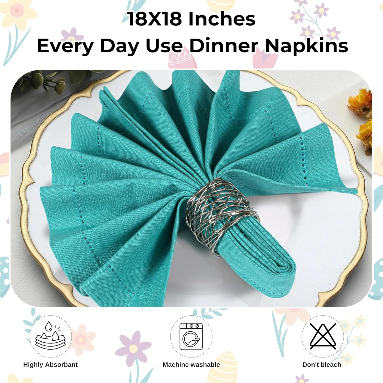 Bedding Craft Cotton Cloth Dinner Napkins Set of 12 – 18x18 Latigo Bay Teal with Hemstitched Mitered Corners – Machine