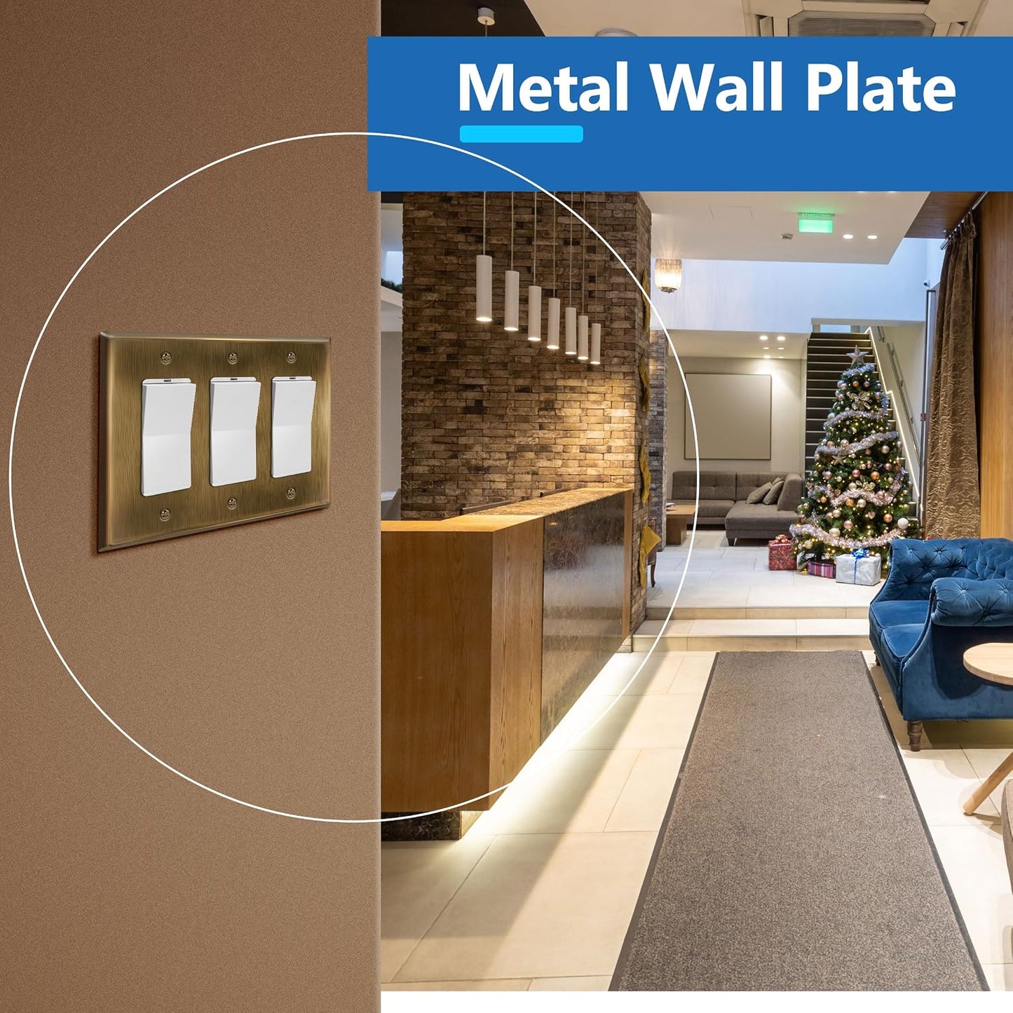 LIDER Decorator Switch or Receptacle Metal Wall Plate, Mid-Size 3-Gang | Corrosion Resistant, Outlet Cover, Plated