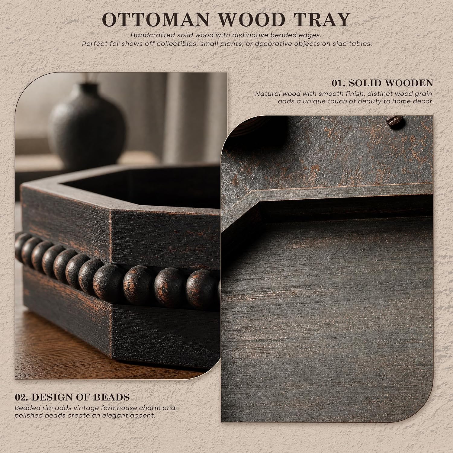 Rustic Decorative Tray / Distressed Black