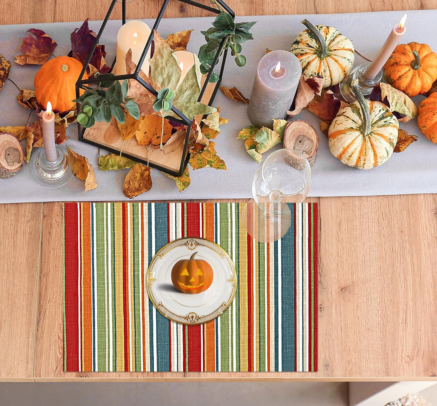 Ruvanti Placemats Set of 6, 100% Cotton Place Mats of 13"x19", Multi Stripe | Heat, Stain resistant, Washable