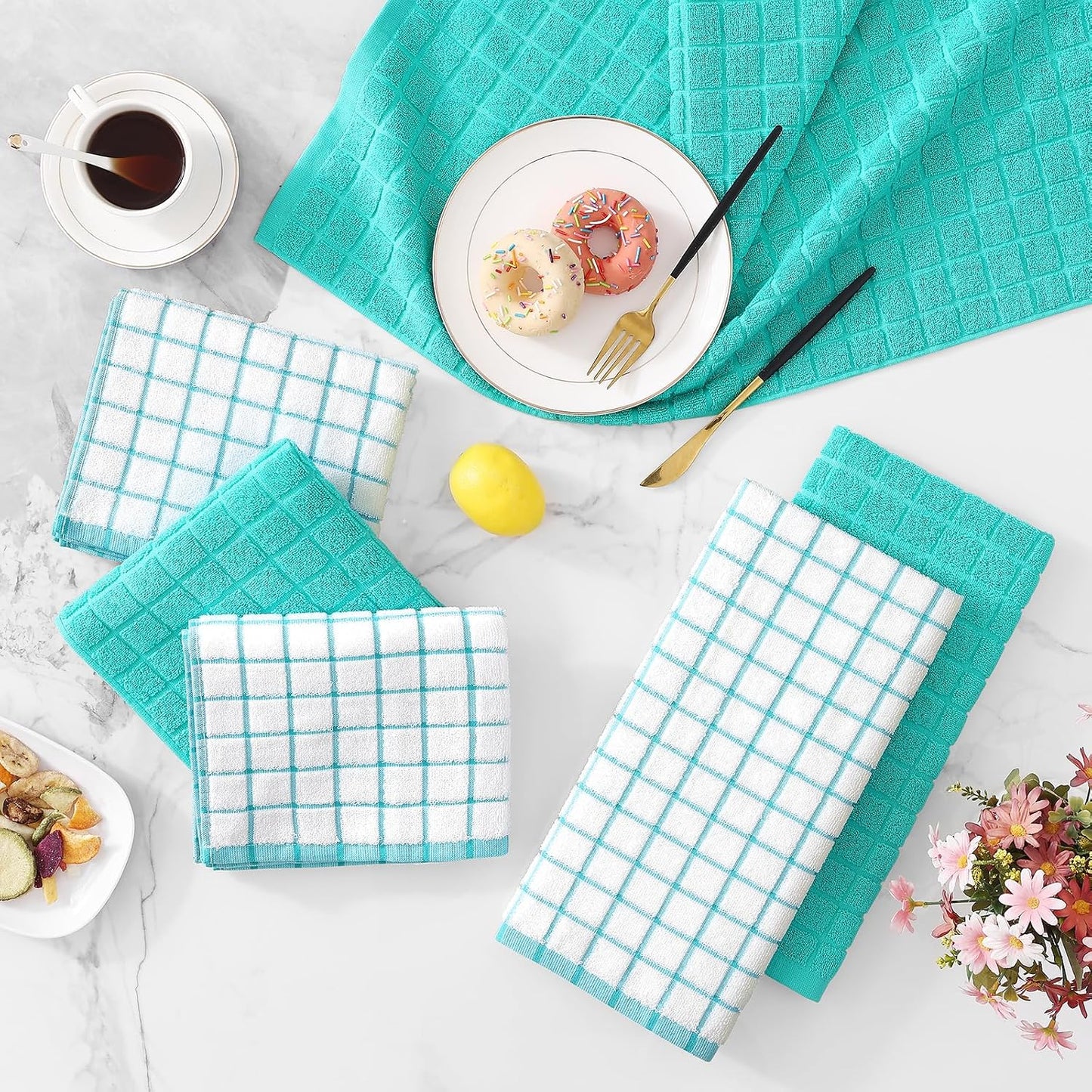 Homaxy Large Premium Cotton Kitchen Towels 16"x 28", 6 Pack, Aqua | Natural Ring Spun 390 GSM Dish Towels, Super