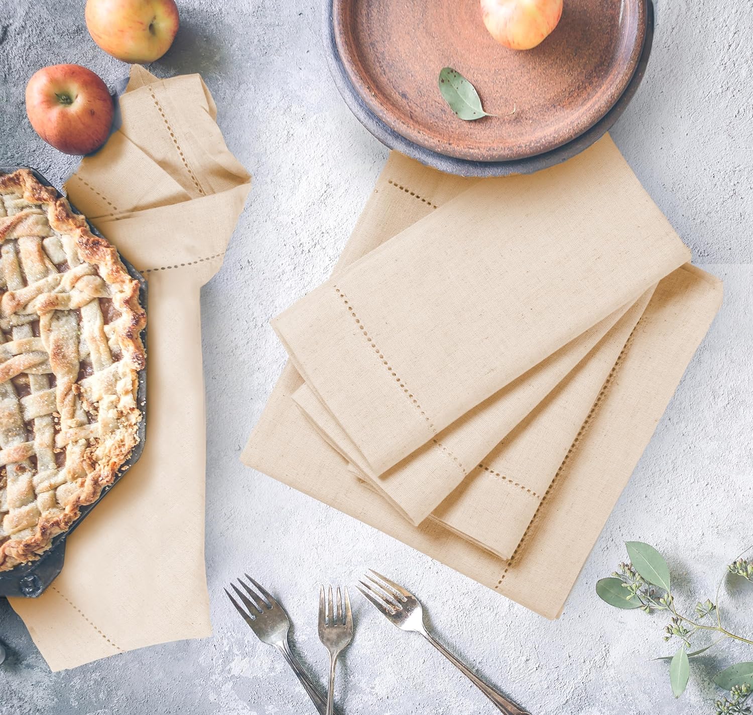 Lightnpro Flax Linen Napkins Set of 12 – Hemstitched Dinner Cloth Napkins, Washable and Reusable Natural Flax Napkins