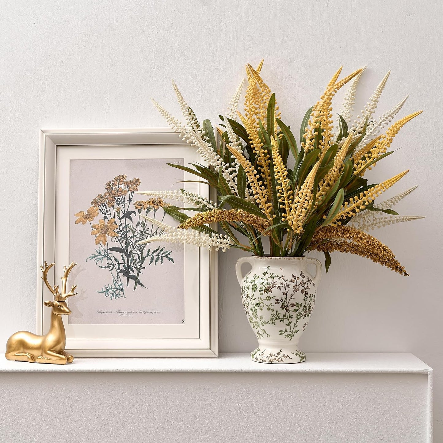 Rustic Ceramic Vase / Beige and Green- 7.78