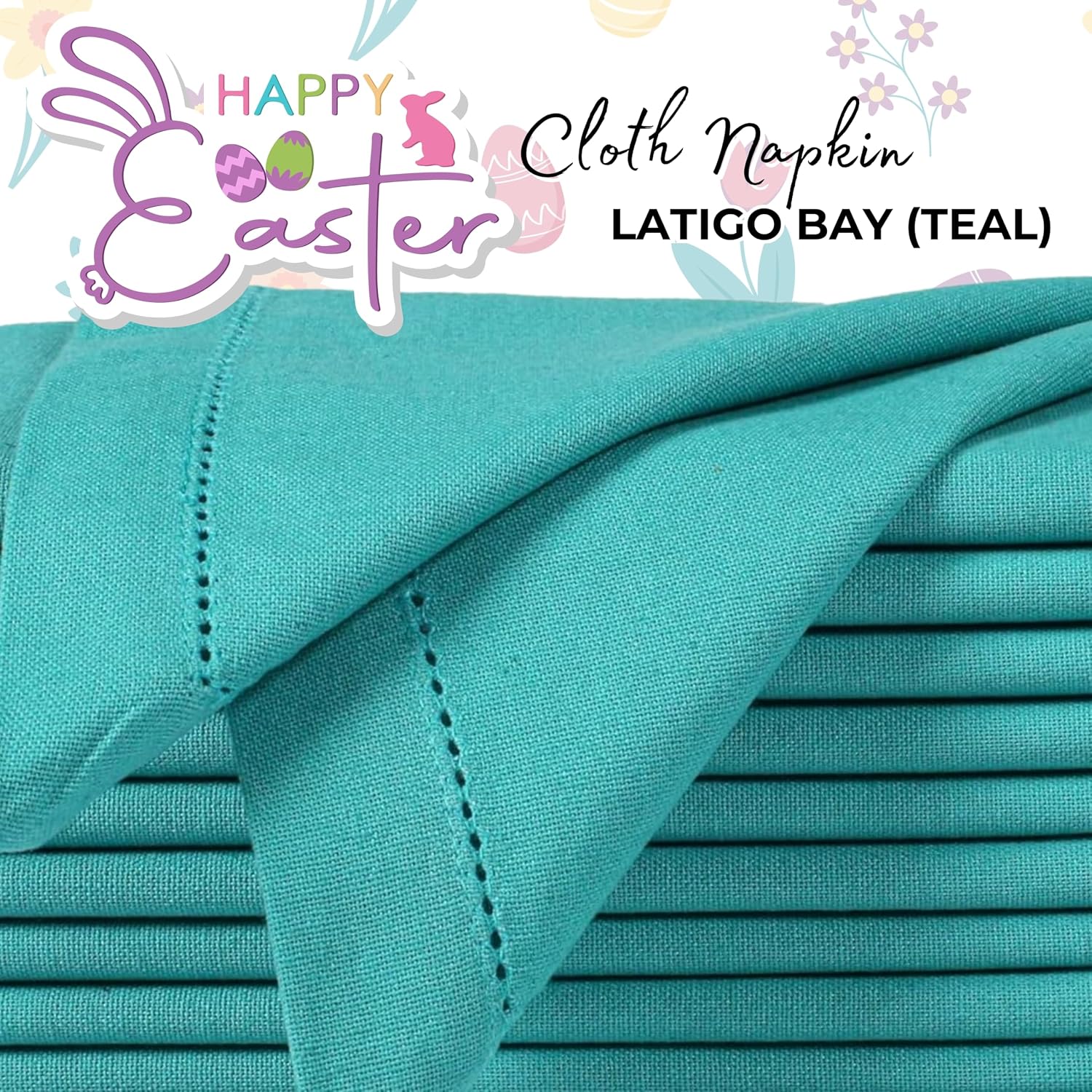 Bedding Craft Cotton Cloth Dinner Napkins Set of 12 – 18x18 Latigo Bay Teal with Hemstitched Mitered Corners – Machine