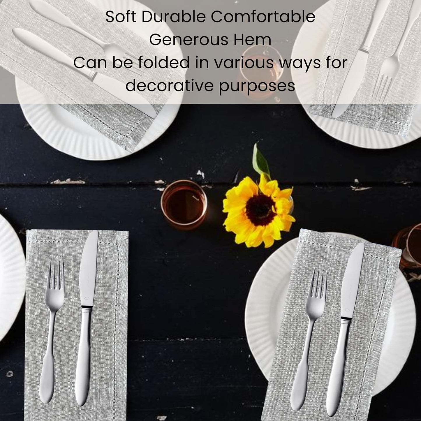12 Pack Farmhouse Style Slub Textured 18x18 Cloth Dinner Napkins, 100% Cotton for Everyday Use and Events - Soft and