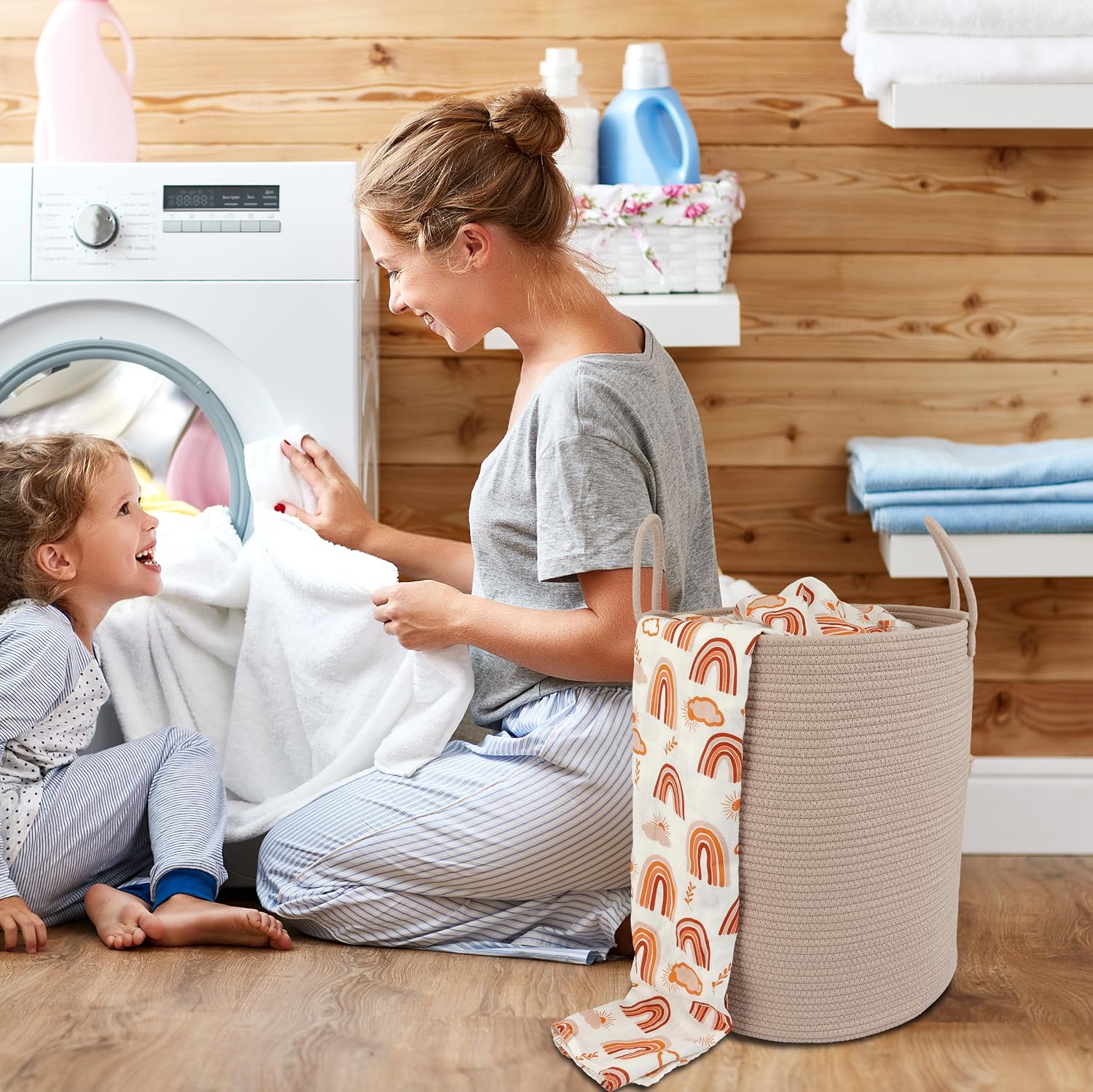 Cotton Rope Laundry Basket Hamper for Clothes Woven Storage Basket / Konjac / Regular