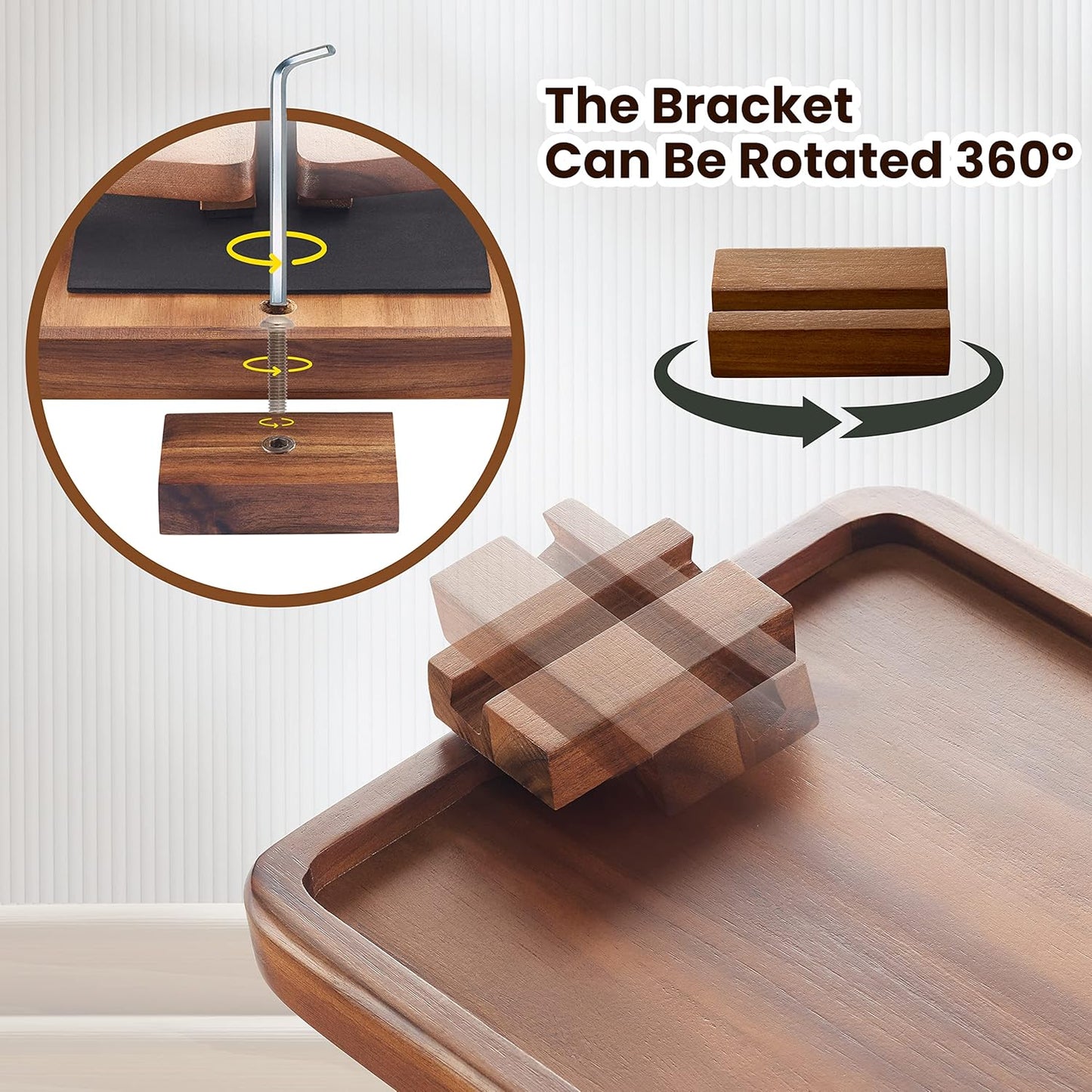 Wood Sofa Armrest Tray / Acacia / 13.8 x 9.5 x 1