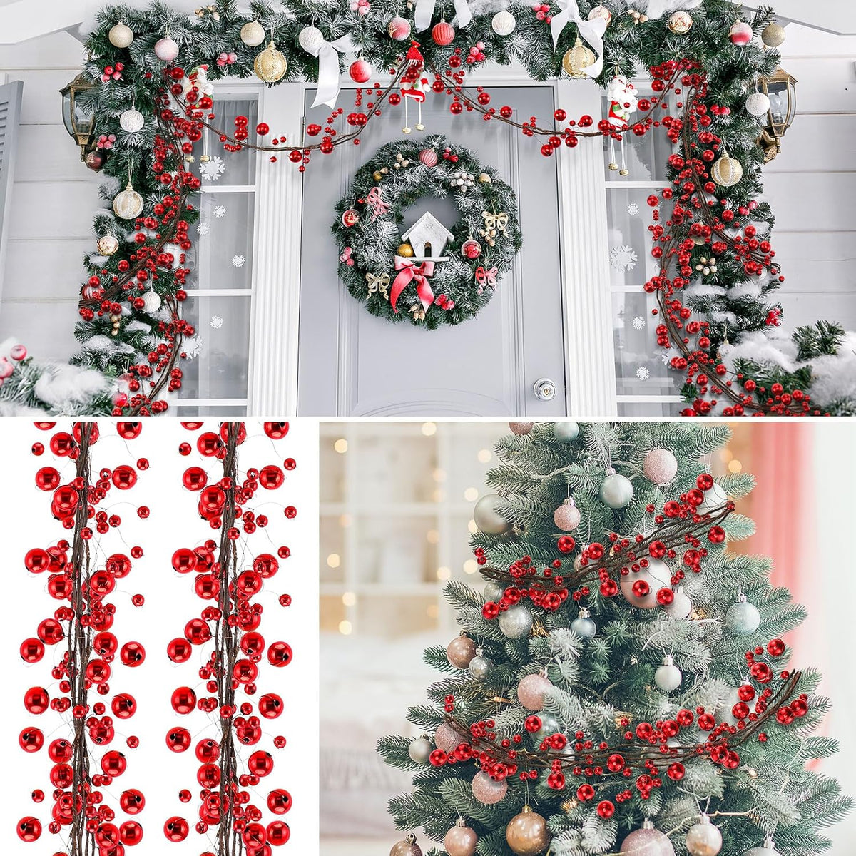 WILLBOND 18 ft Red Christmas Ball Garland Ball Ornaments Hanging Baubles Ornament for Xmas Christmas Tree Fireplace