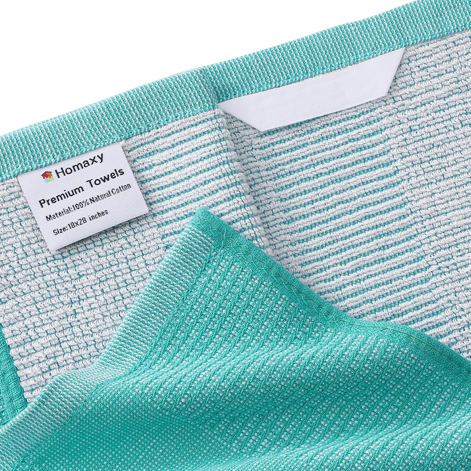 Homaxy 380 GSM Cotton Premium Kitchen Towels 6 Pack, 18"x 28", Teal | Flat and Terry Dish Towels, Highly Absorbent Tea