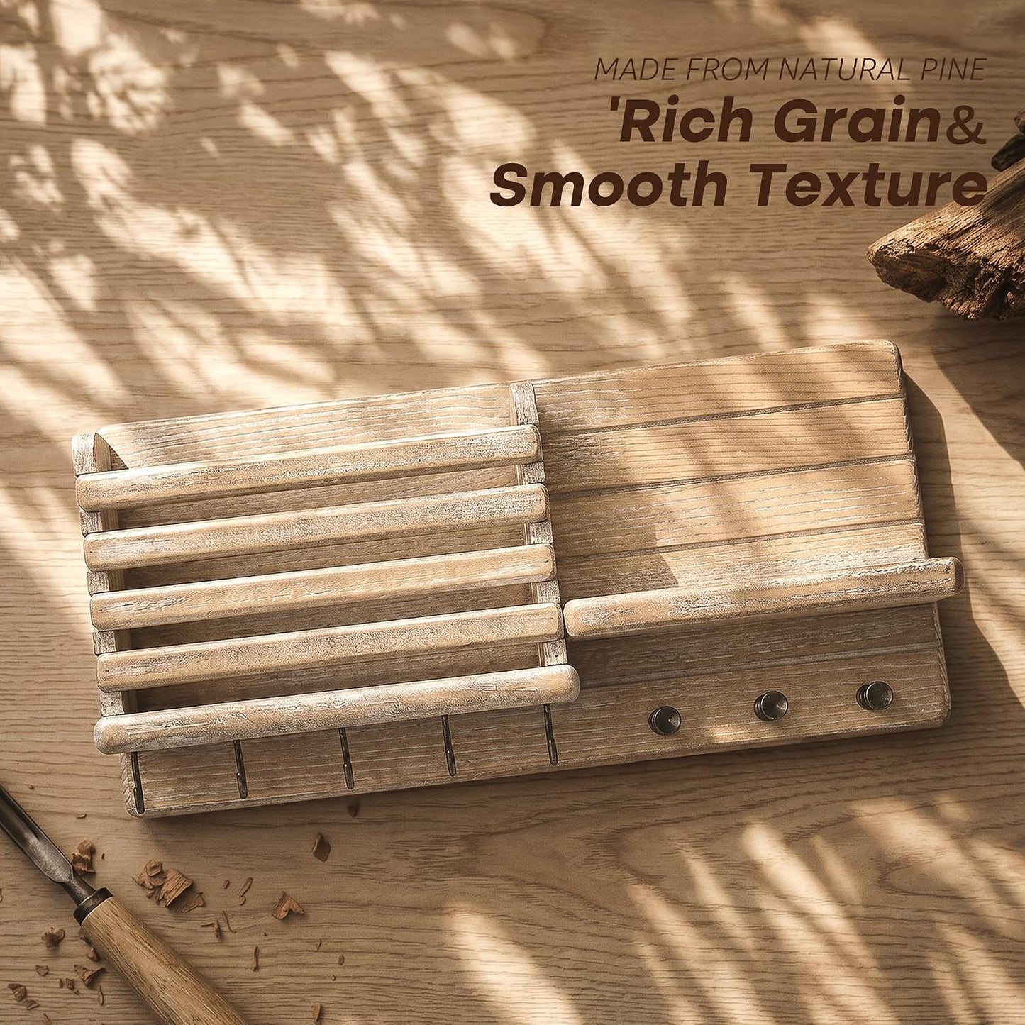Pine Wood Key Holder Wall Mount / Natural Wood