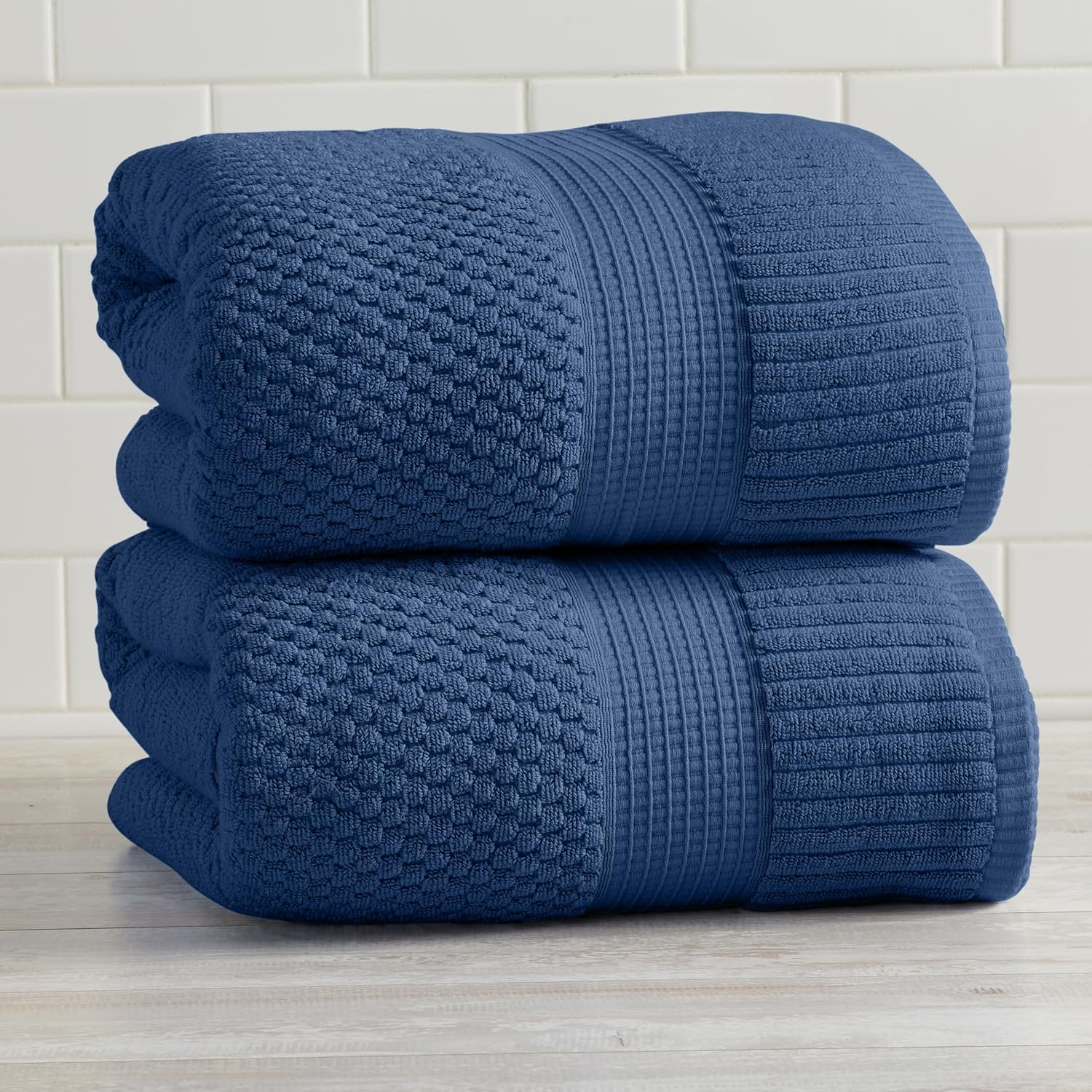 NY Loft 100% Cotton 2-Pack Bath Sheet Set | Navy | Oeko-TEX | Quick-Dry | Two Oversized 35" x 70" Bath Towels / Bath