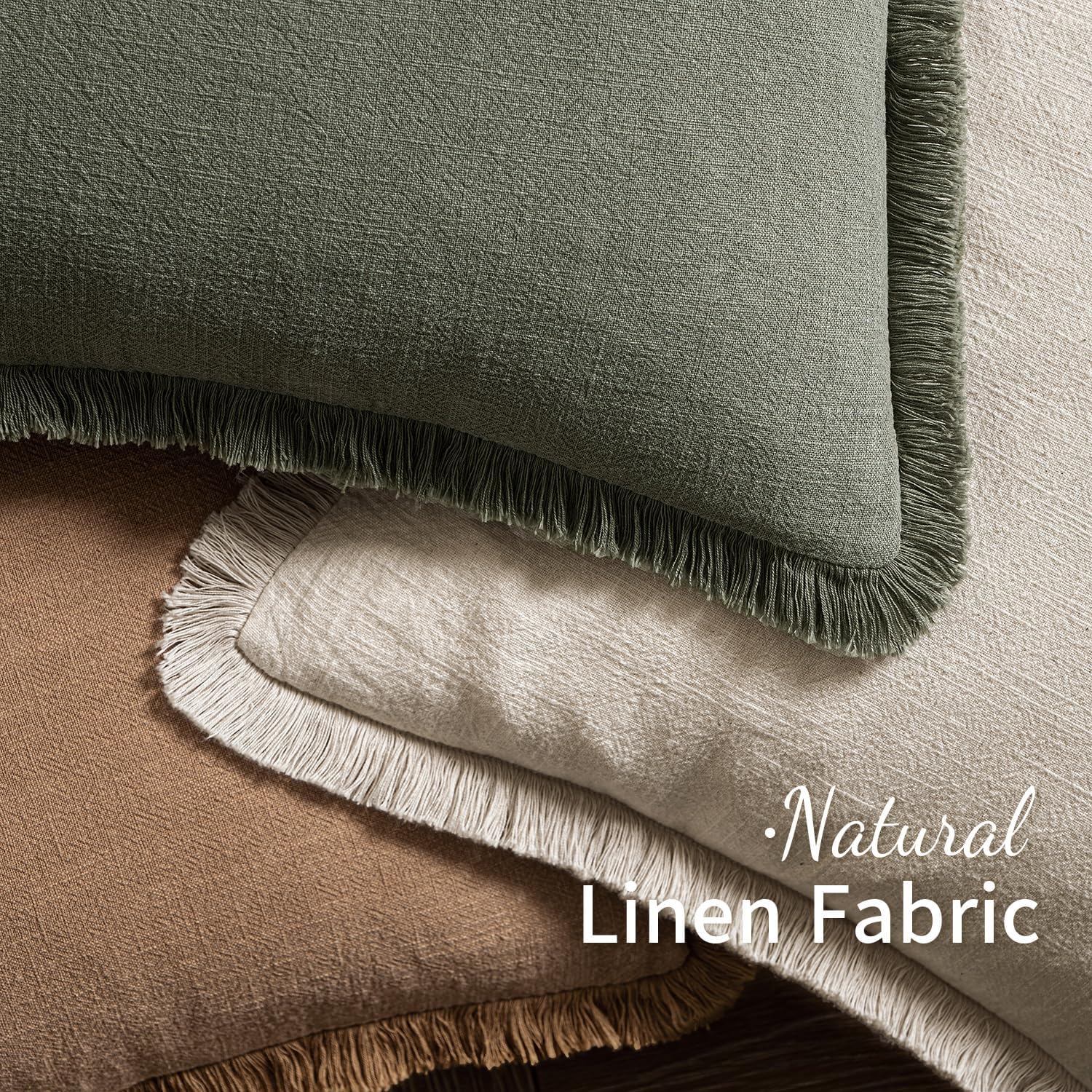 Decorative Throw Pillow Covers Neutral Linen Fringe Throw Pillows Boho / Light Olive Green / 36 x 14
