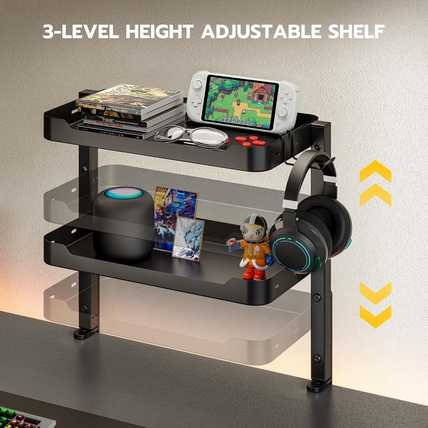 ARES WING 2-Tier 16 inch Clamp On Desk Shelf, Above or Under Desk Storage | Adjustable Desktop Organizer Shlef Holds 66