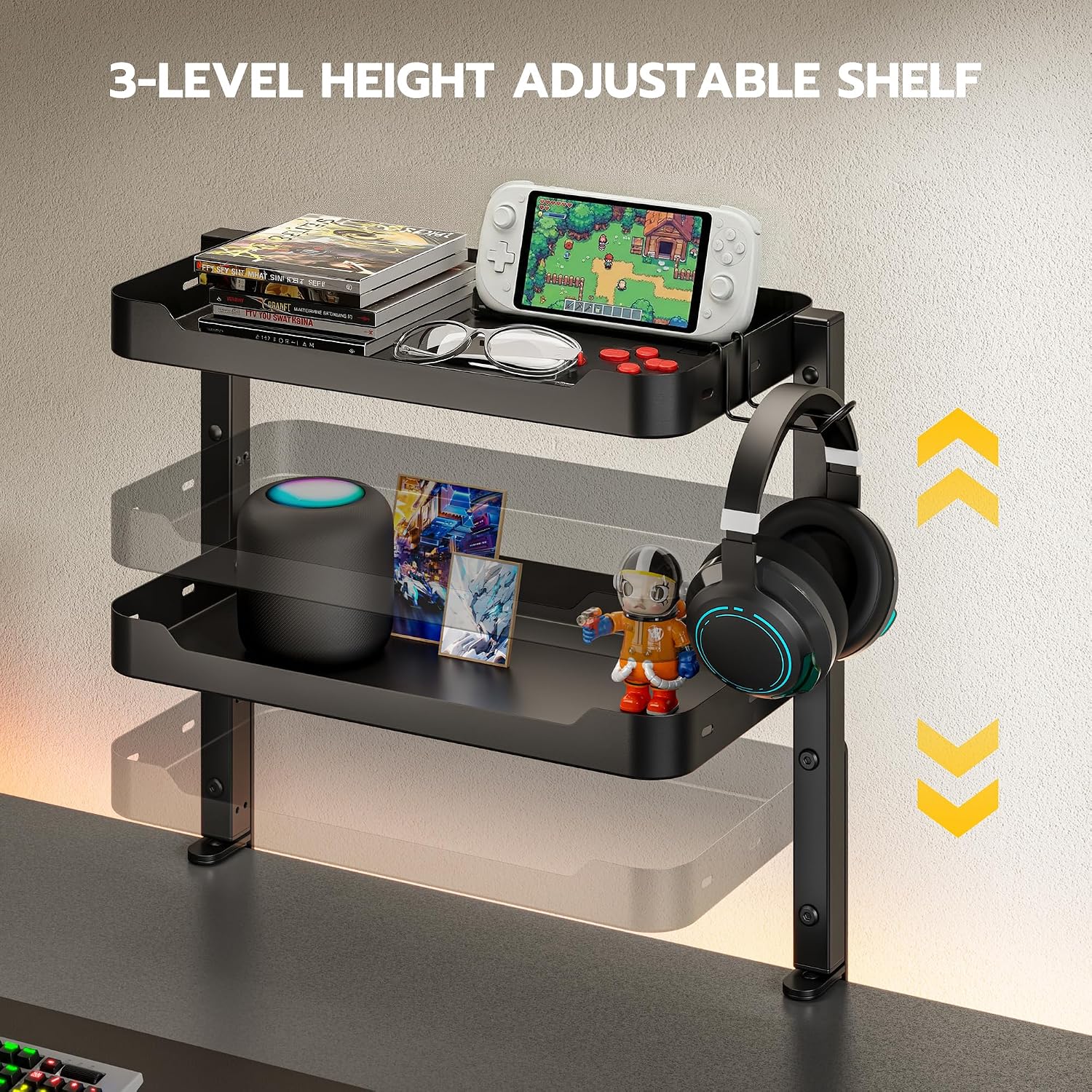 ARES WING 2-Tier 16 inch Clamp On Desk Shelf, Above or Under Desk Storage | Adjustable Desktop Organizer Shlef Holds 66