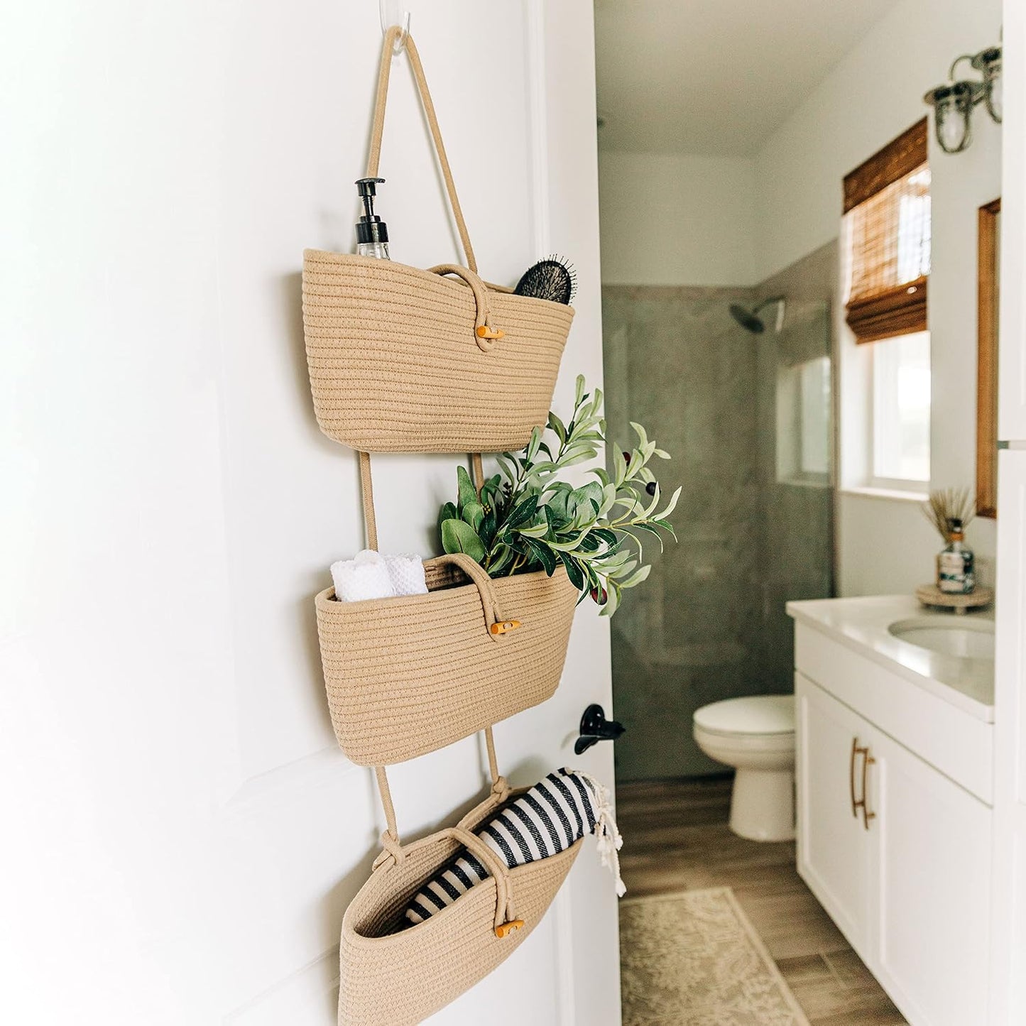 Hanging Wall Basket for Storage / Full Honey / 3-tier