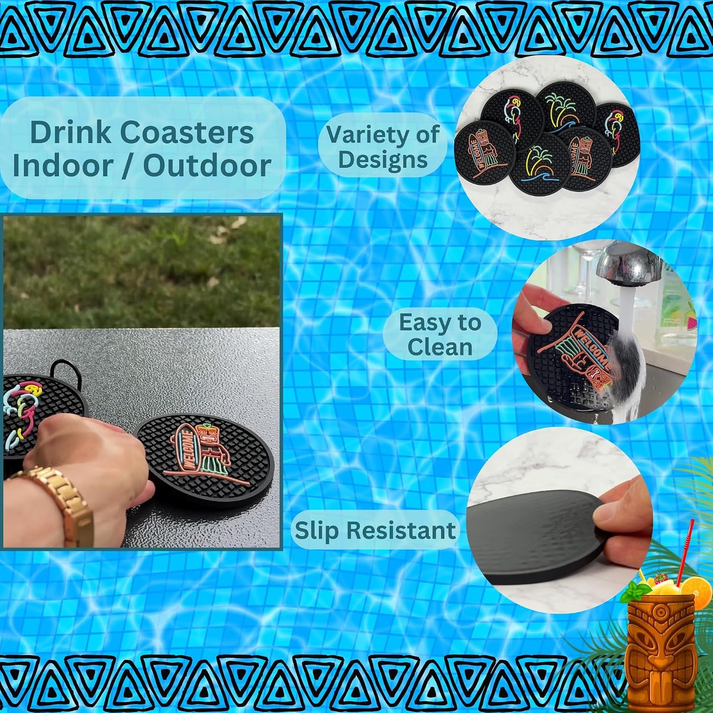 Holder / Wave & Palm Tree / Tiki Bar / Set of 6