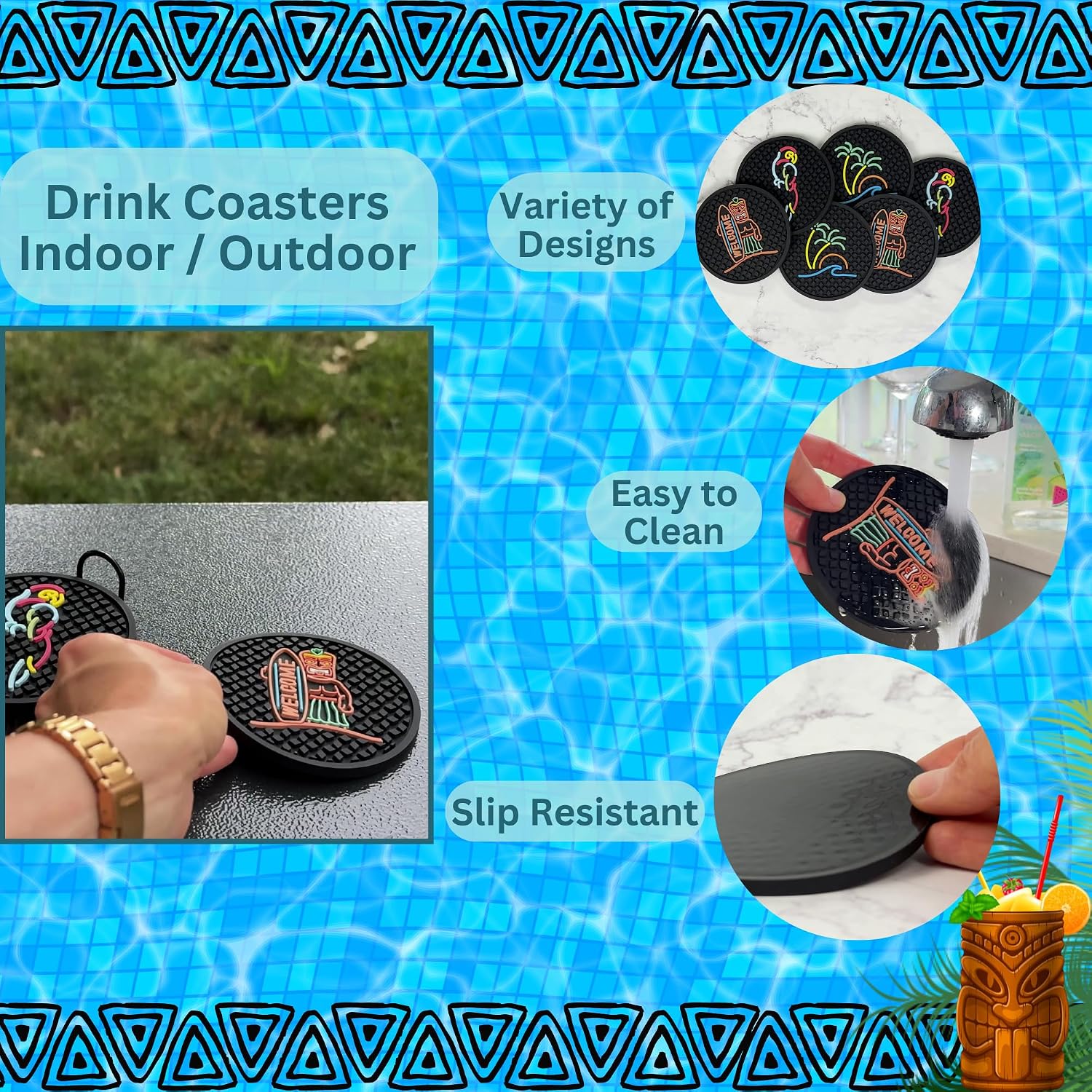 Holder / Wave & Palm Tree / Tiki Bar / Set of 6