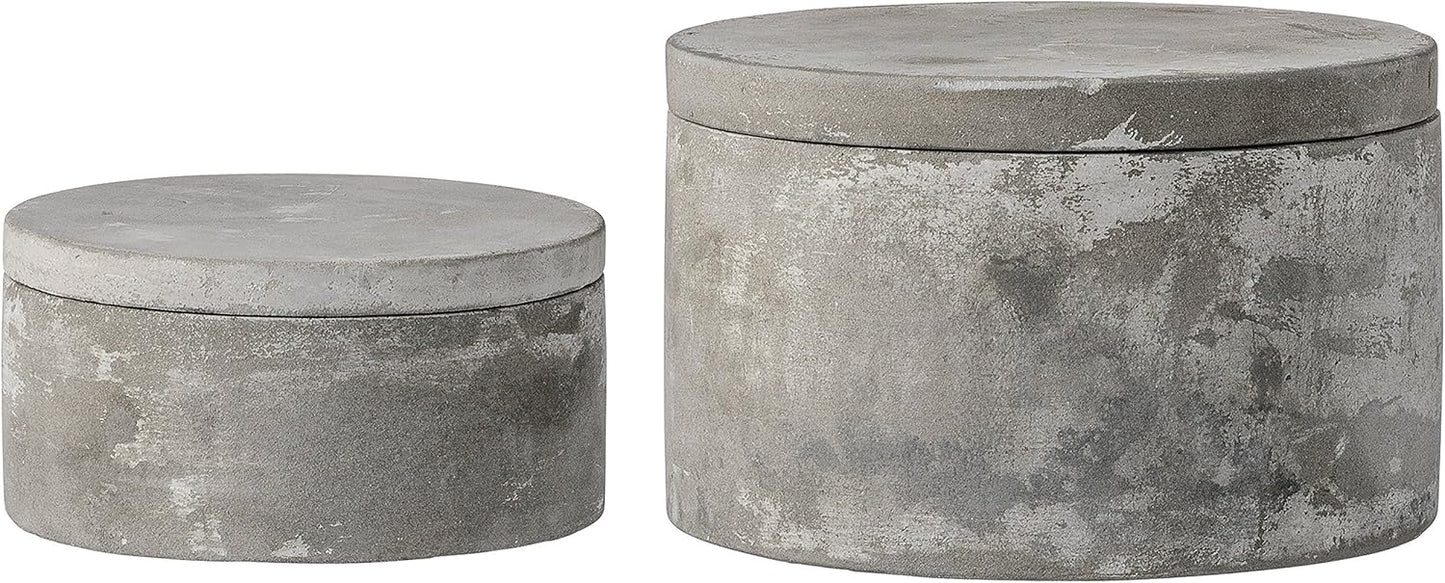 A75500081 Round Decorative Cement Lids Boxes / Small / Industrial / Grey / Set of 2