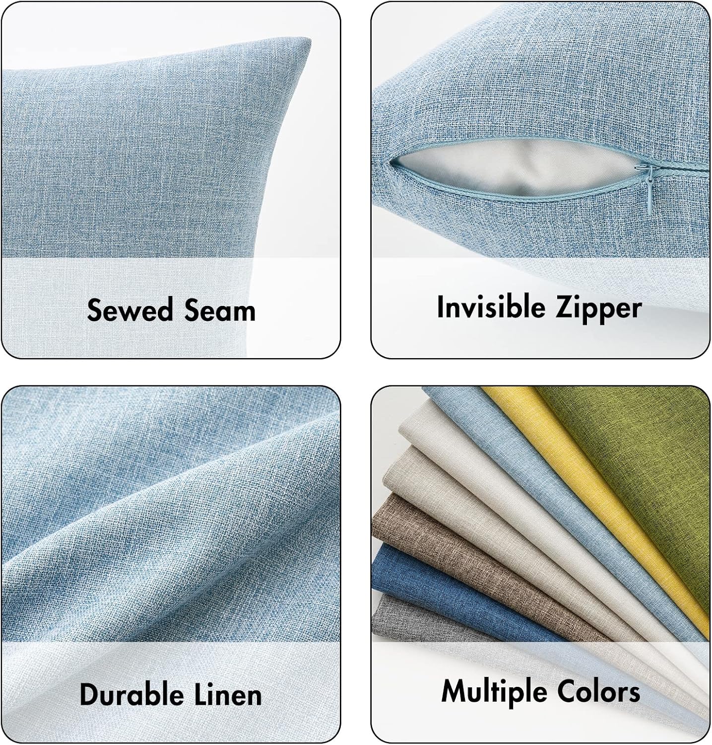 Decorative Linen Burlap Textured Pillow Covers Farmhouse Boho / 18 x 18 / Light Blue / Set of 2