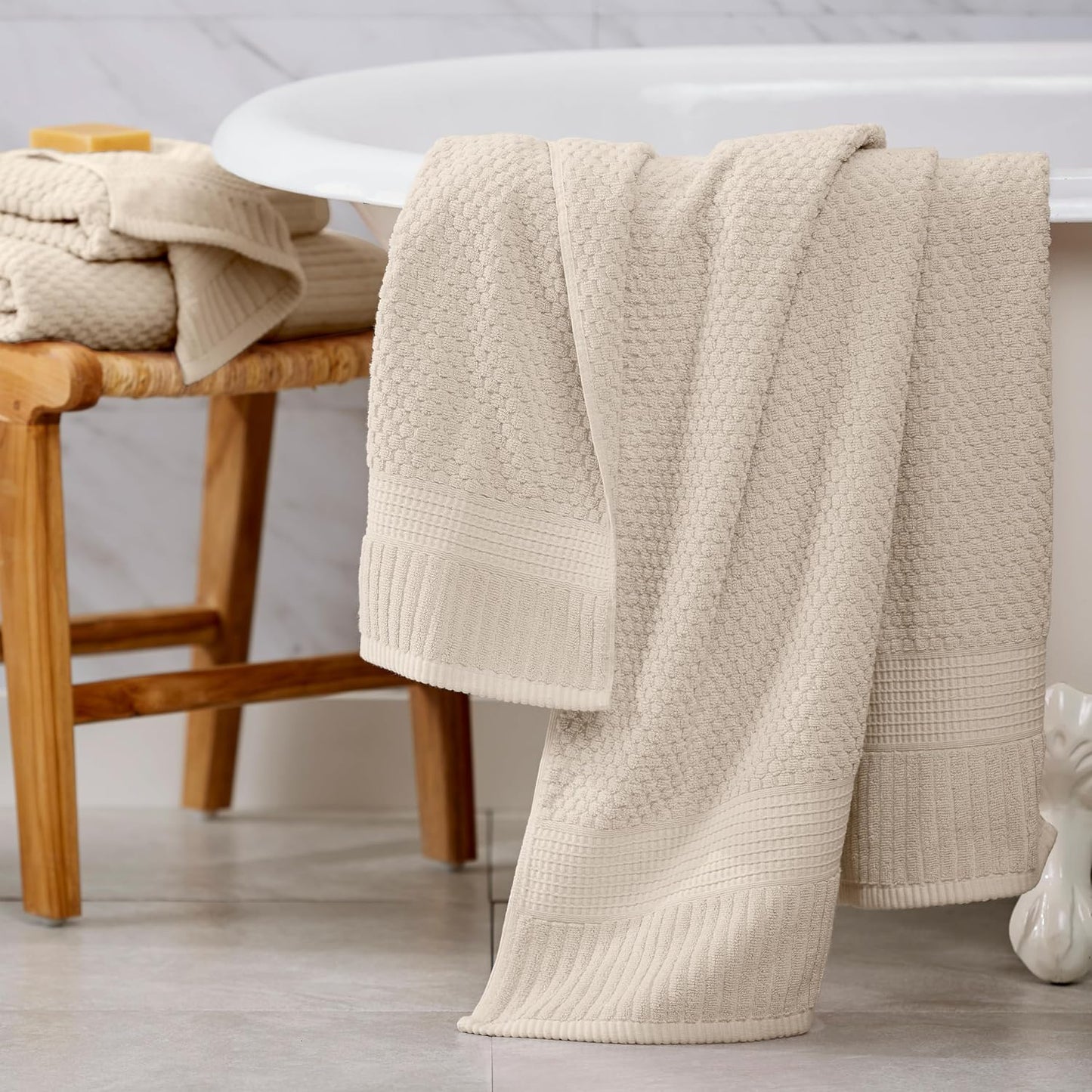 NY Loft 100% Cotton 4-Pack Bath Towel Set | Sand | Oeko-TEX | Quick-Dry | Four 30" x 52" Bath Towels | Super Absorbent