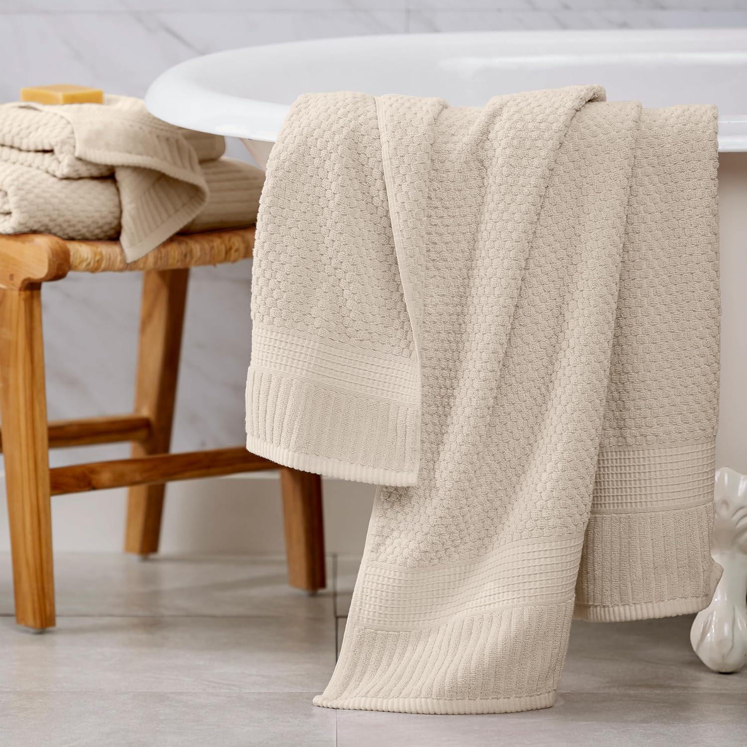 NY Loft 100% Cotton 4-Pack Bath Towel Set | Sand | Oeko-TEX | Quick-Dry | Four 30" x 52" Bath Towels | Super Absorbent